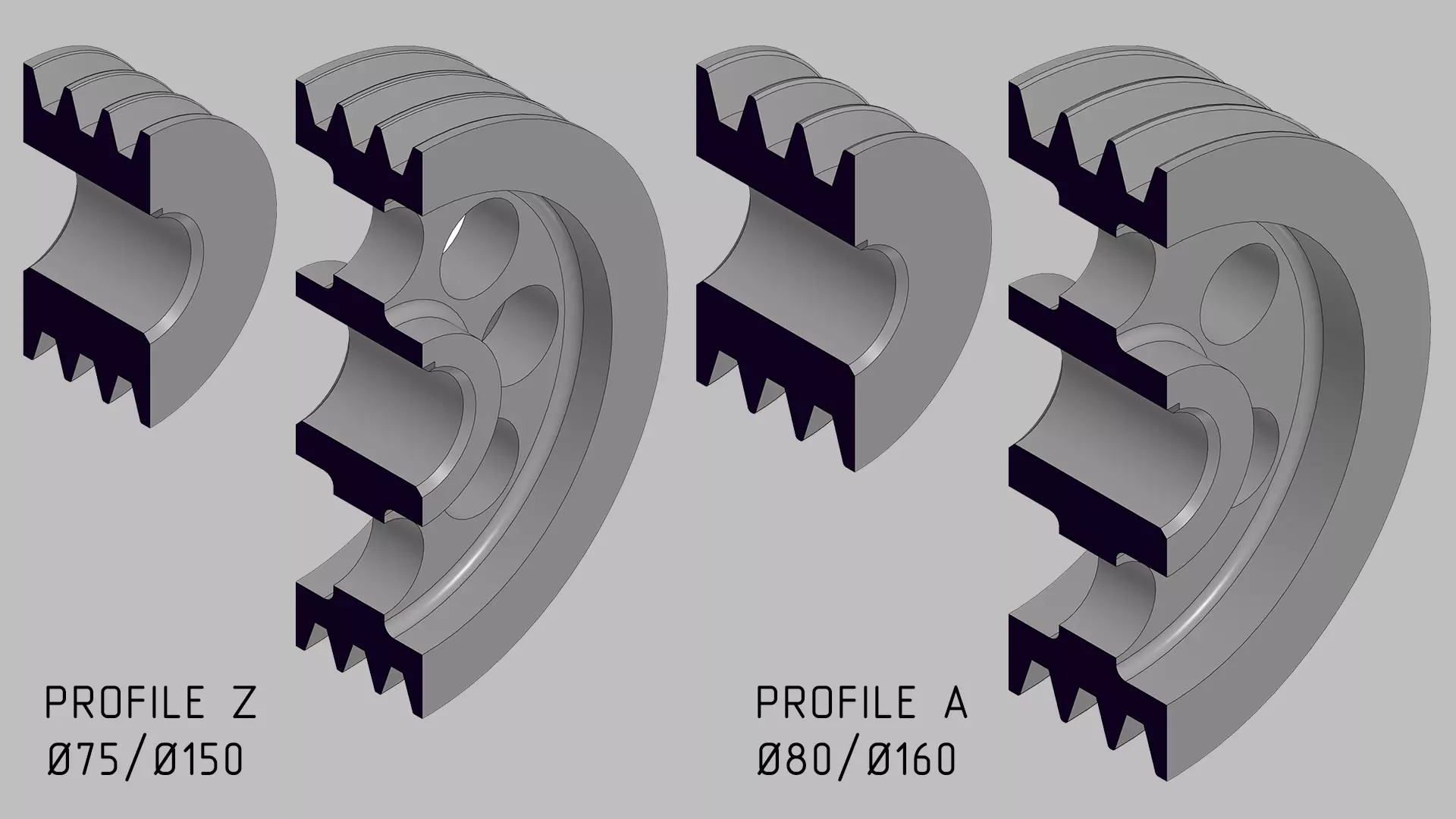V-Belt Pulley Pack - 8 Pulleys for Z A B C Belt Profiles 3D print model_0
