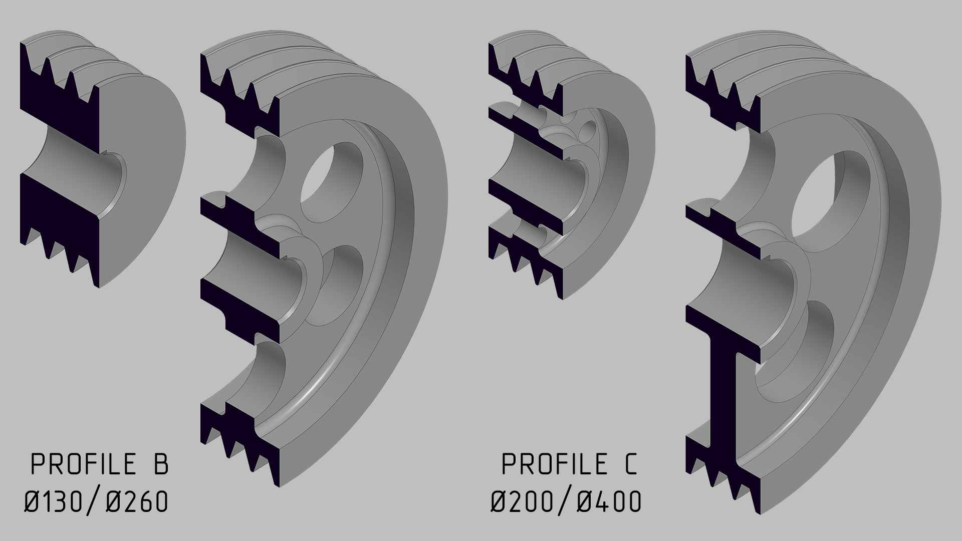 V-Belt Pulley Pack - 8 Pulleys for Z A B C Belt Profiles 3D print model_1