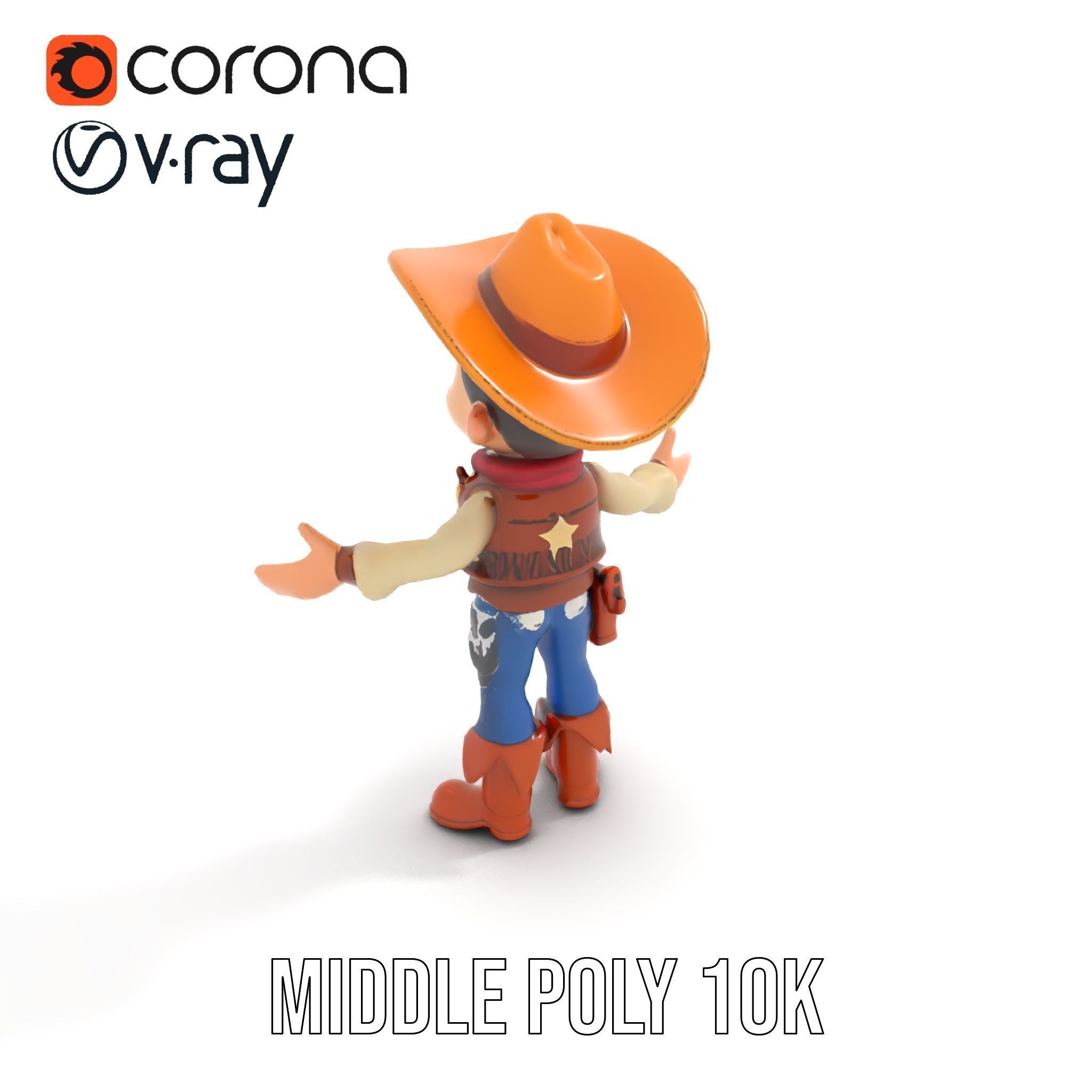 Young Cowboy Character Model  Rigged and Animated for Games Low-poly 3D model_19