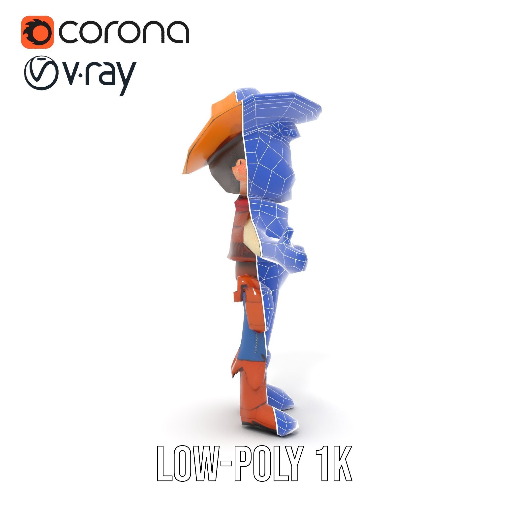 Young Cowboy Character Model  Rigged and Animated for Games Low-poly 3D model_27