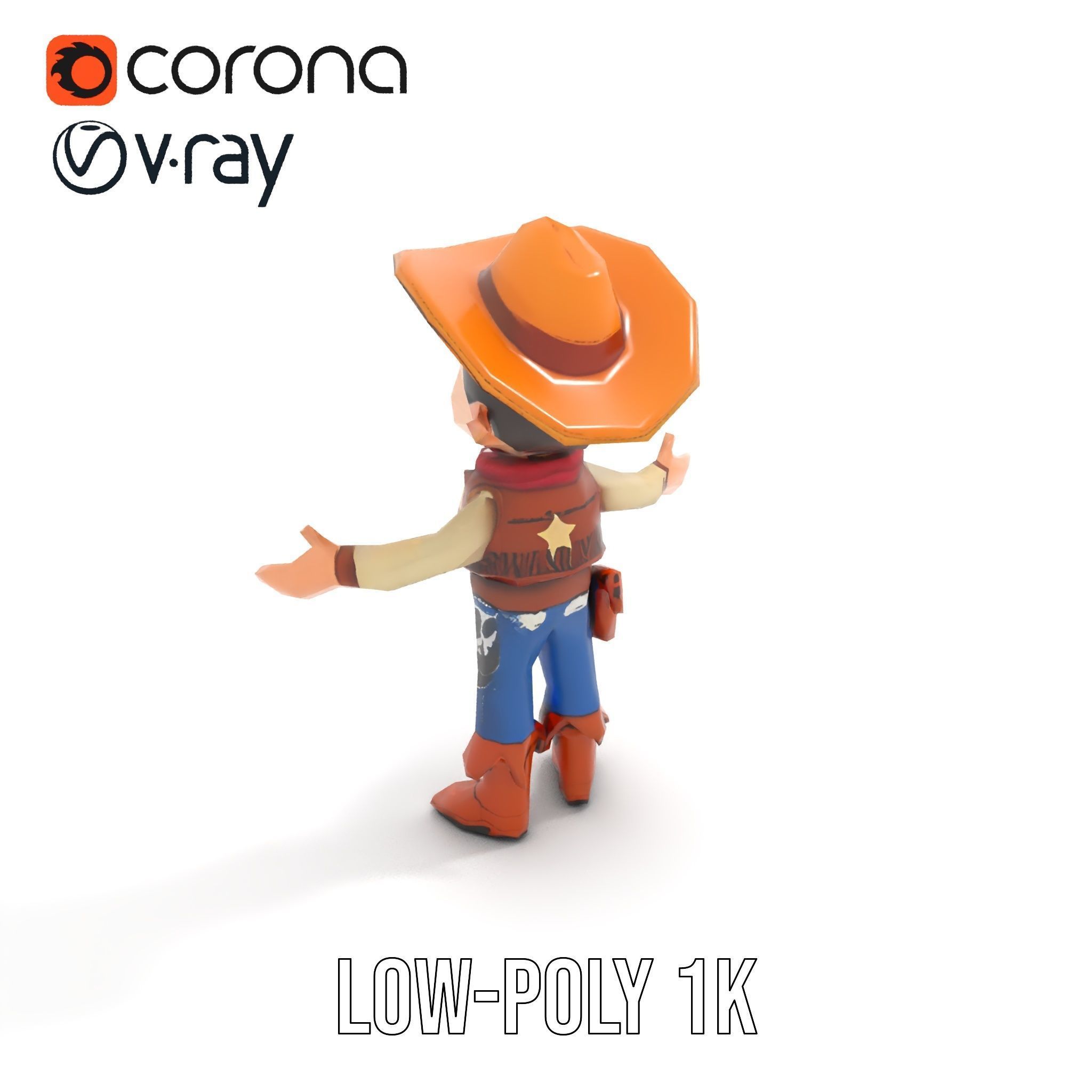 Young Cowboy Character Model  Rigged and Animated for Games Low-poly 3D model_17