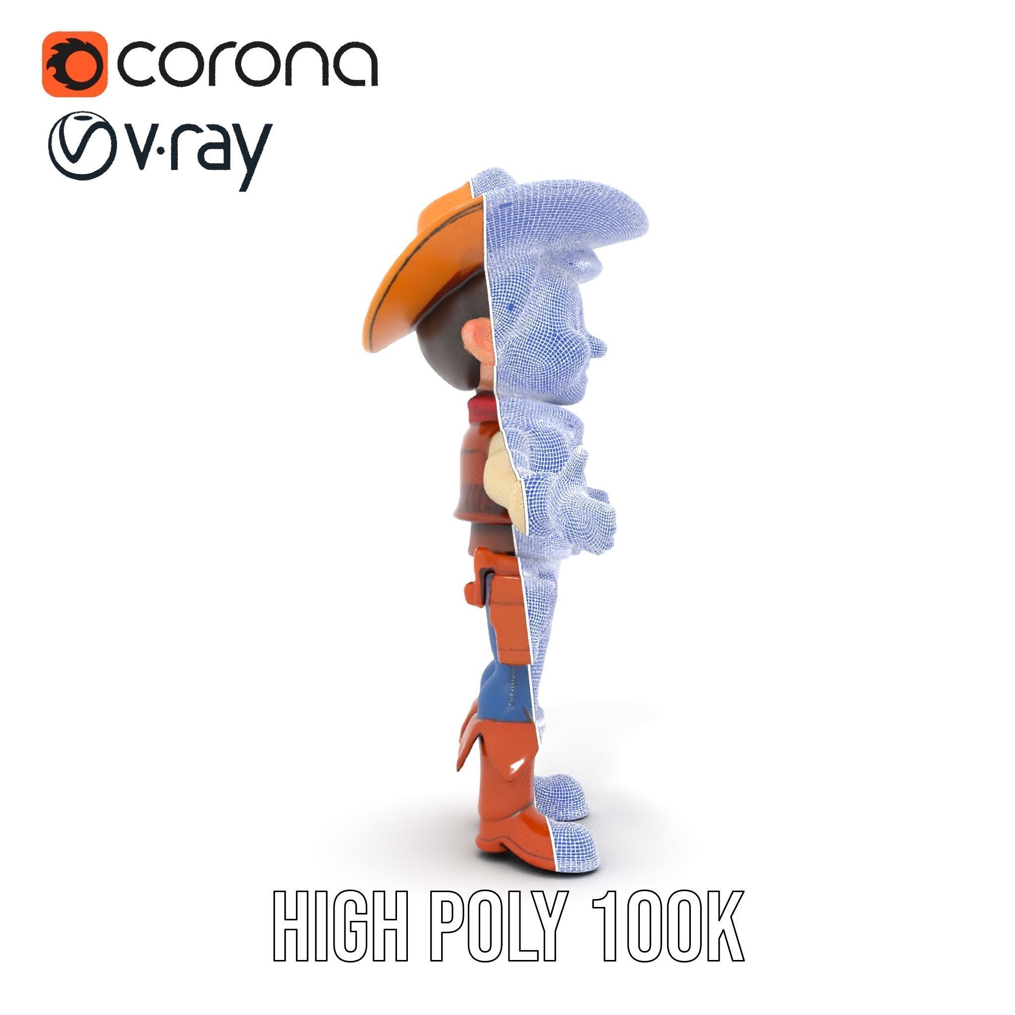 Young Cowboy Character Model  Rigged and Animated for Games Low-poly 3D model_36