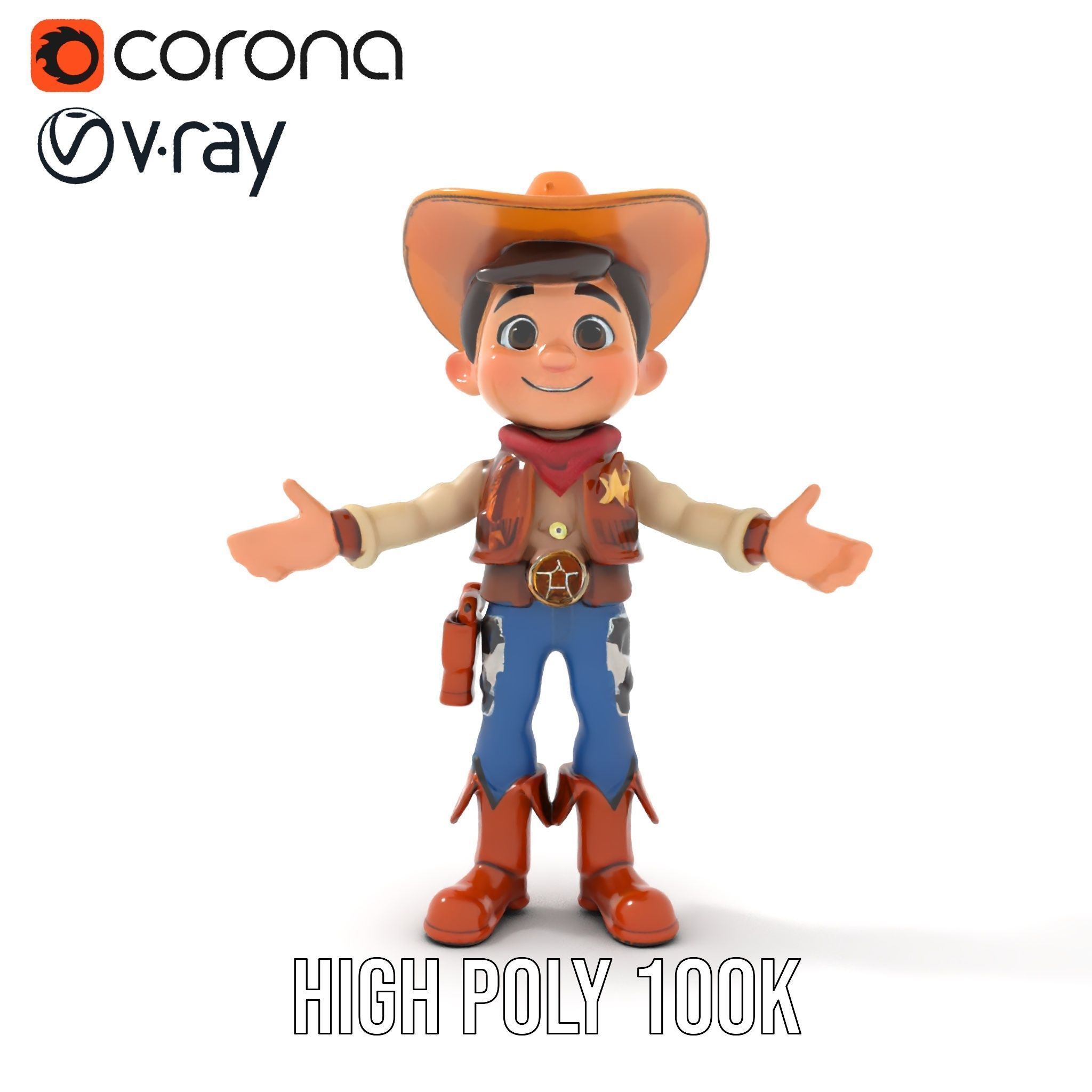 Young Cowboy Character Model  Rigged and Animated for Games Low-poly 3D model_18