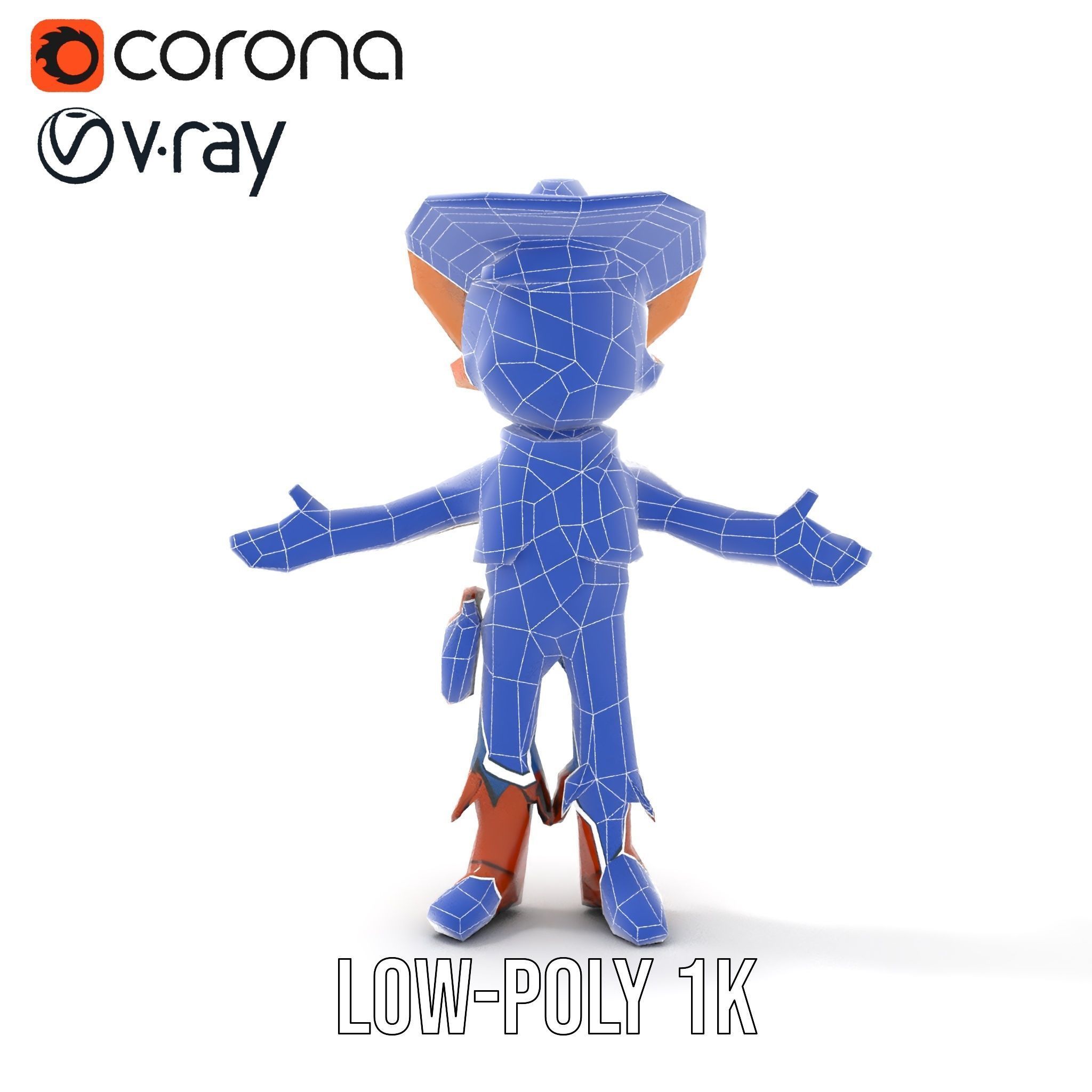 Young Cowboy Character Model  Rigged and Animated for Games Low-poly 3D model_30