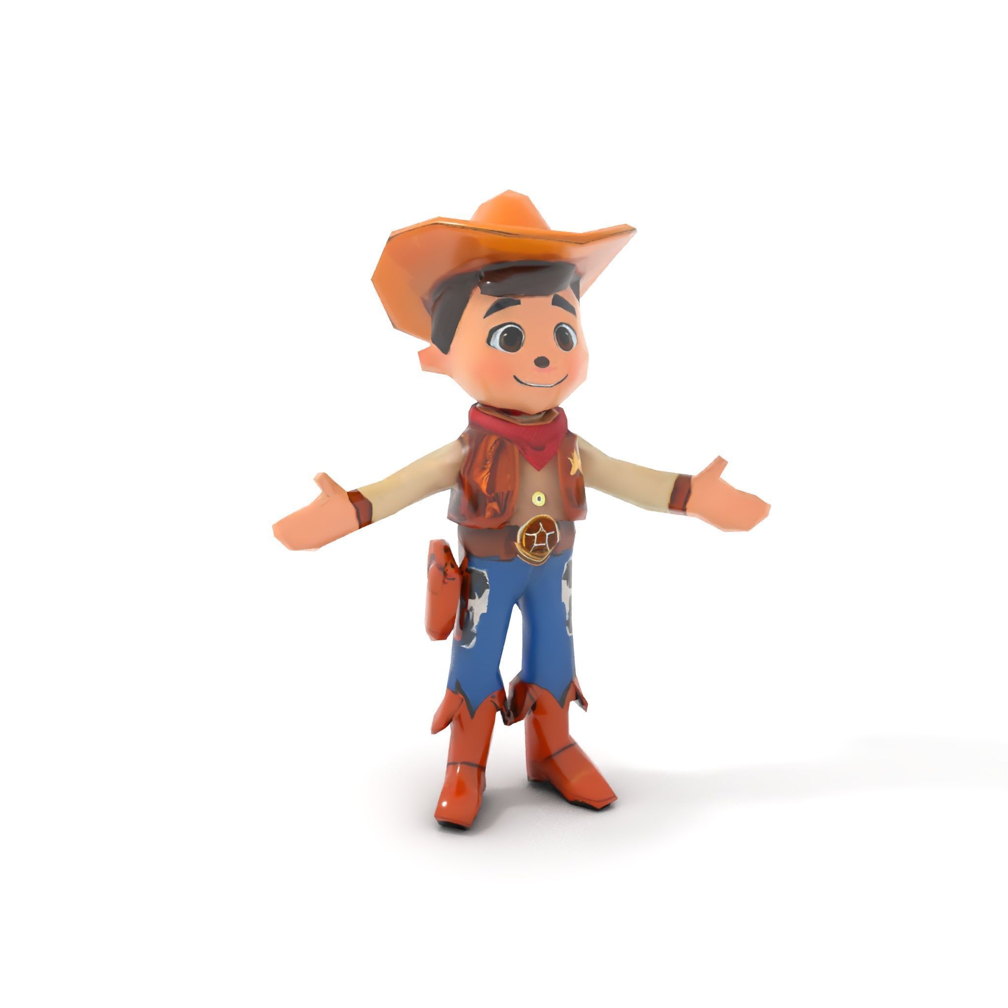 Young Cowboy Character Model  Rigged and Animated for Games Low-poly 3D model_7