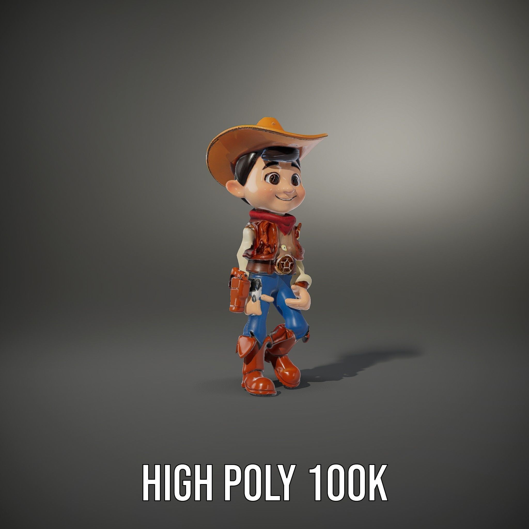 Young Cowboy Character Model  Rigged and Animated for Games Low-poly 3D model_21