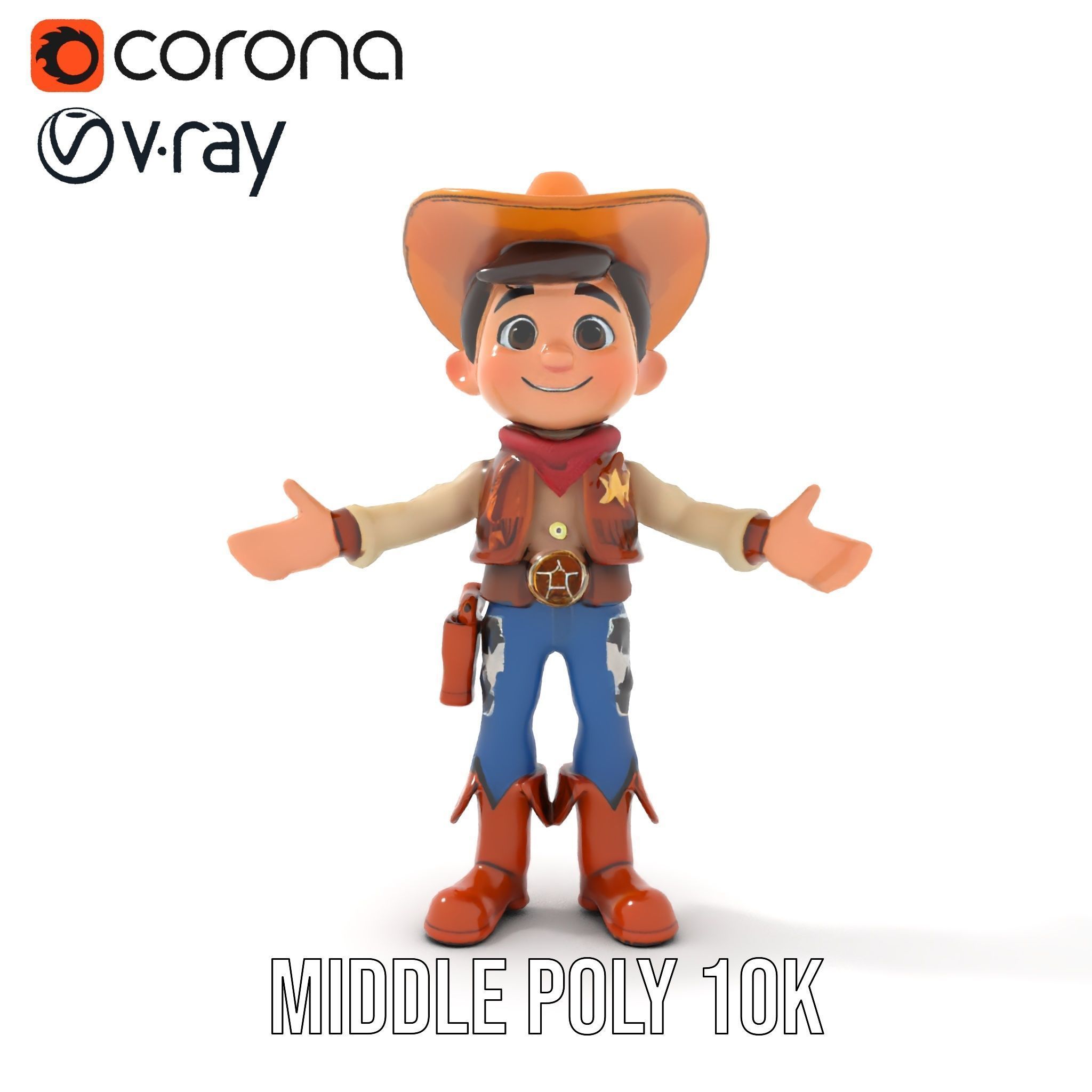 Young Cowboy Character Model  Rigged and Animated for Games Low-poly 3D model_10