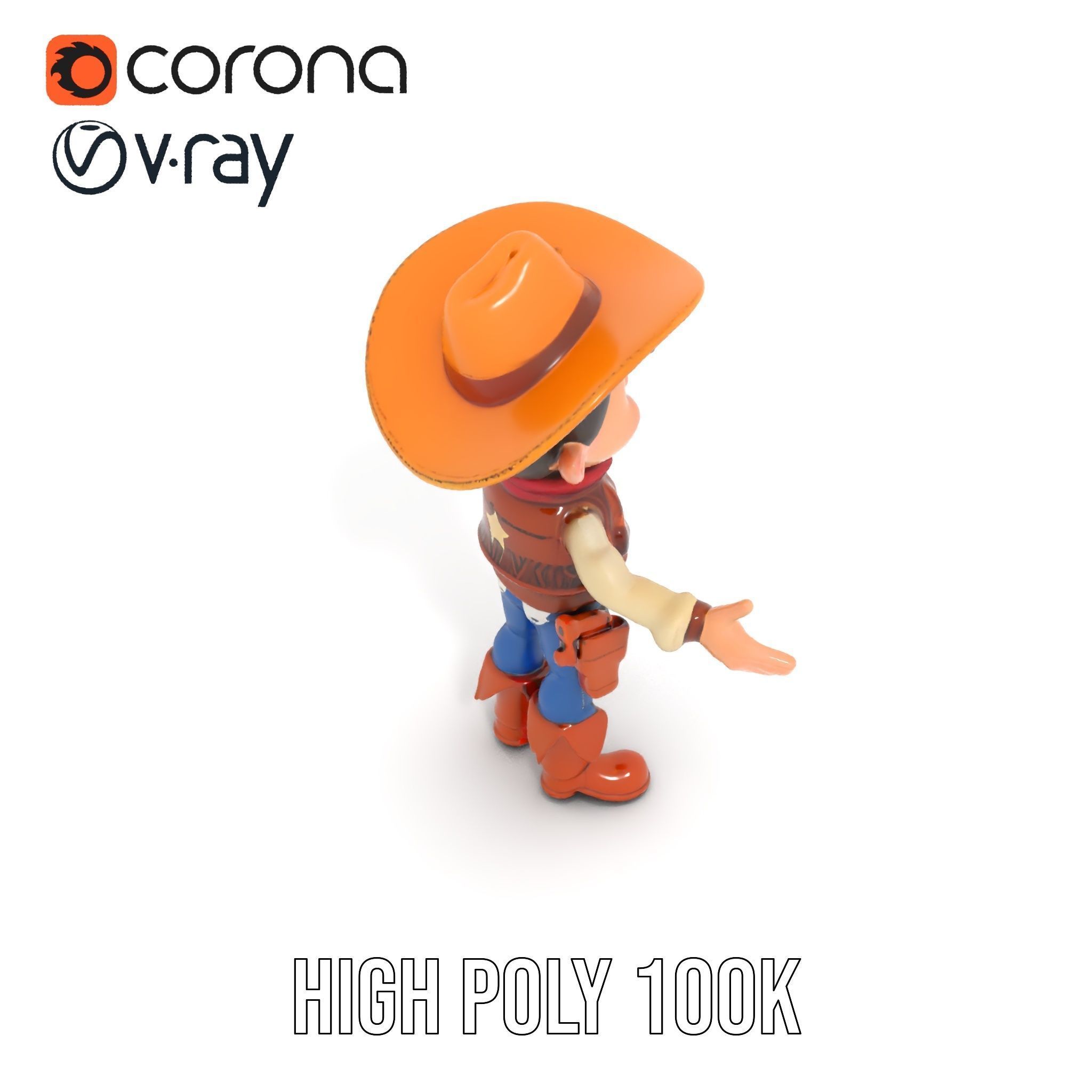 Young Cowboy Character Model  Rigged and Animated for Games Low-poly 3D model_9