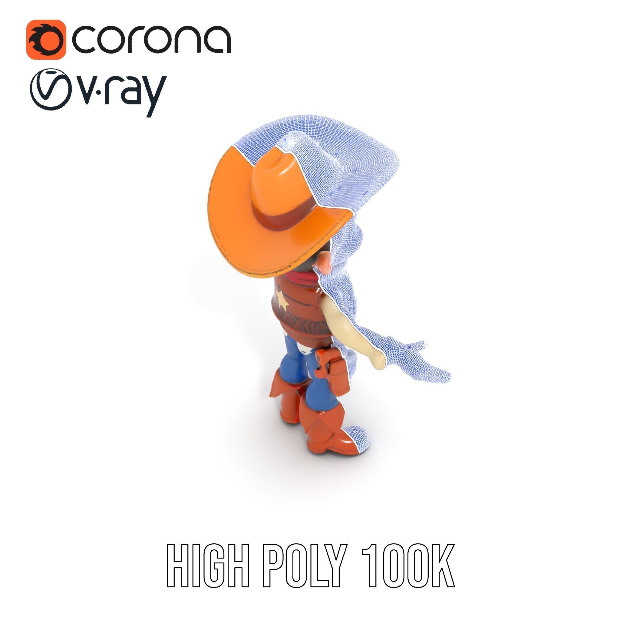 Young Cowboy Character Model  Rigged and Animated for Games Low-poly 3D model_31