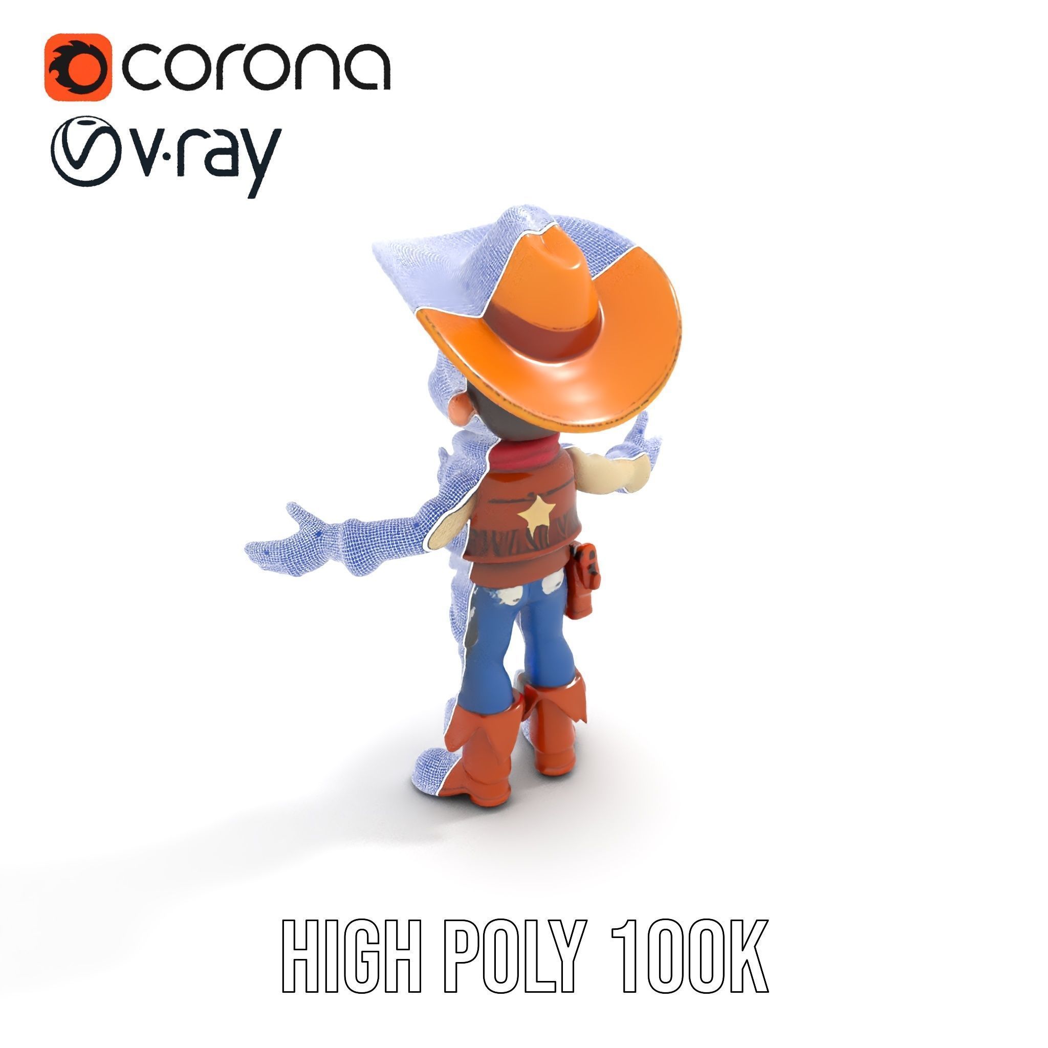 Young Cowboy Character Model  Rigged and Animated for Games Low-poly 3D model_33
