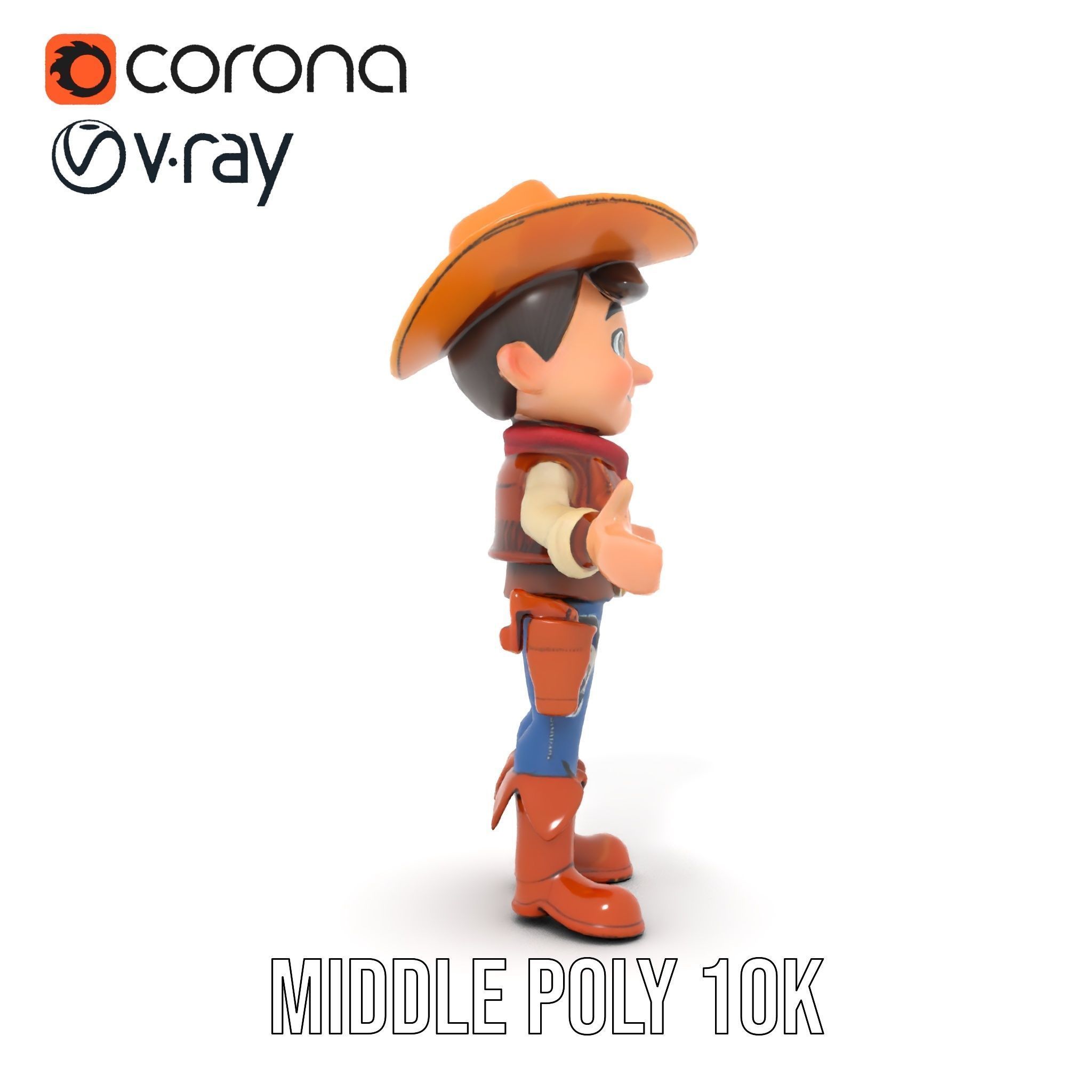 Young Cowboy Character Model  Rigged and Animated for Games Low-poly 3D model_22