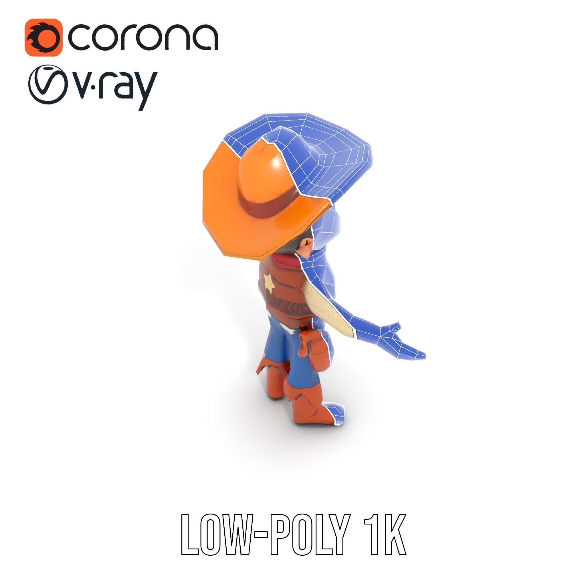 Young Cowboy Character Model  Rigged and Animated for Games Low-poly 3D model_25