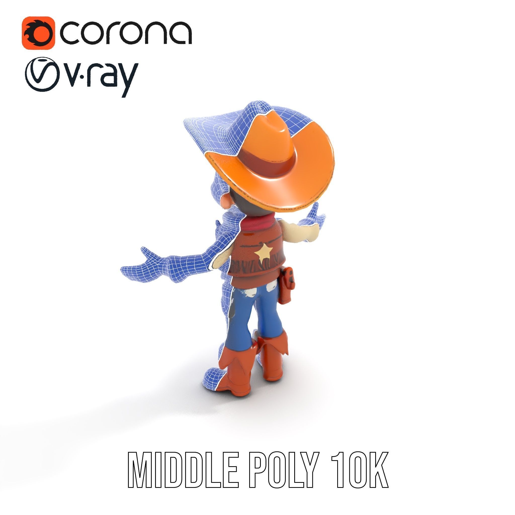 Young Cowboy Character Model  Rigged and Animated for Games Low-poly 3D model_24