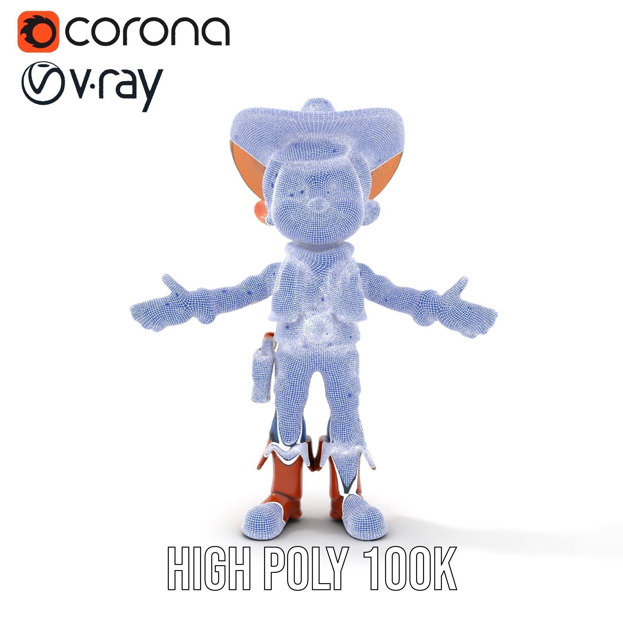 Young Cowboy Character Model  Rigged and Animated for Games Low-poly 3D model_35