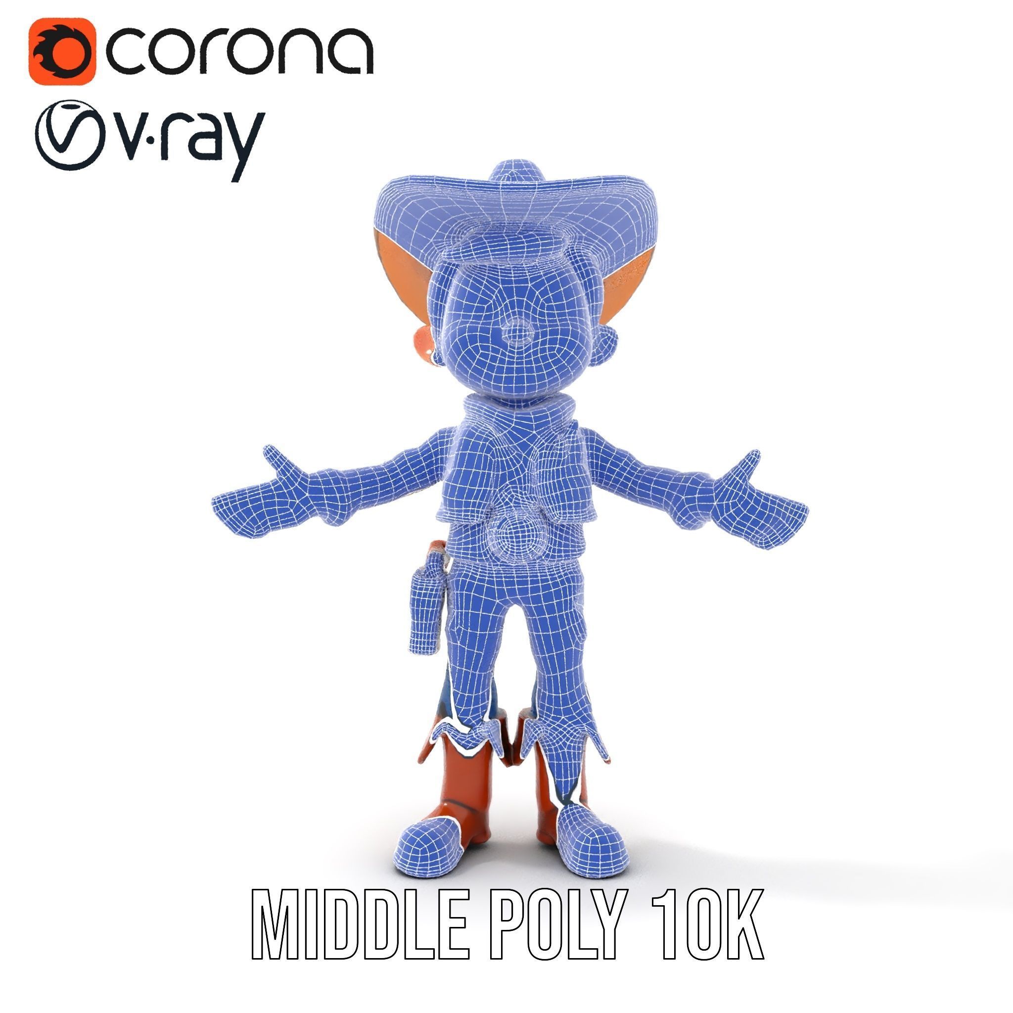 Young Cowboy Character Model  Rigged and Animated for Games Low-poly 3D model_29