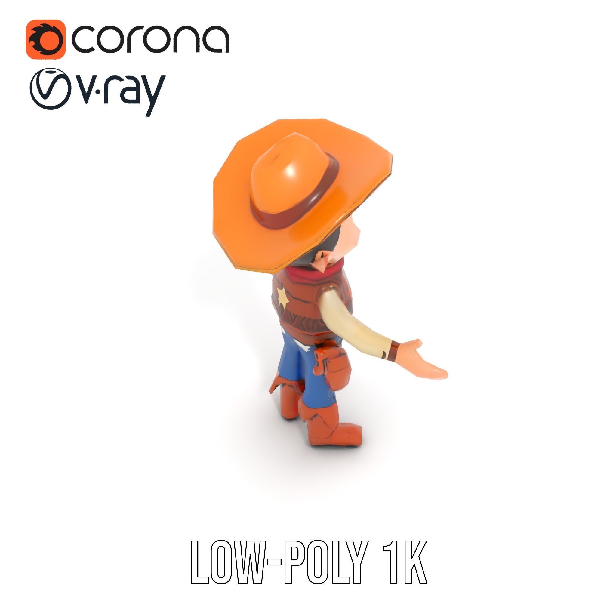 Young Cowboy Character Model  Rigged and Animated for Games Low-poly 3D model_23