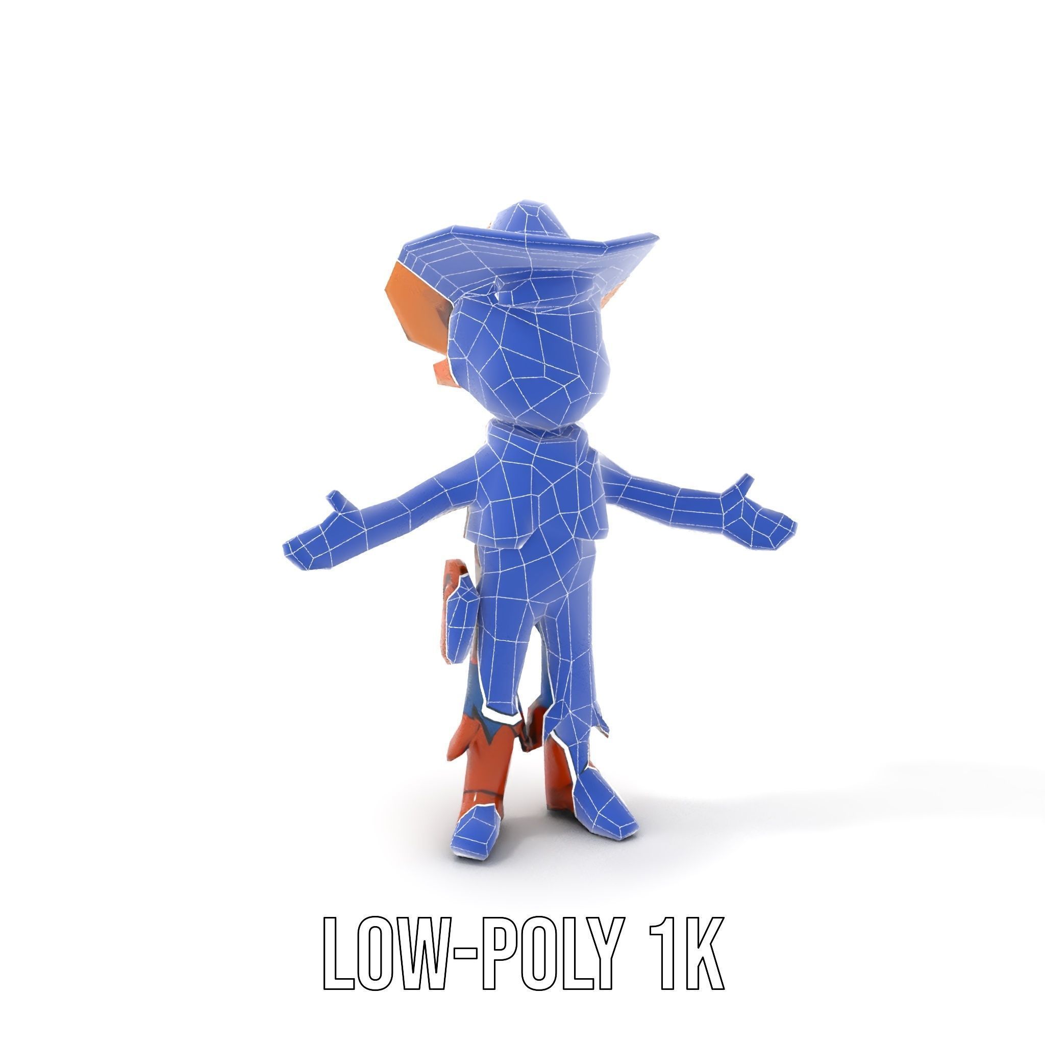 Young Cowboy Character Model  Rigged and Animated for Games Low-poly 3D model_14