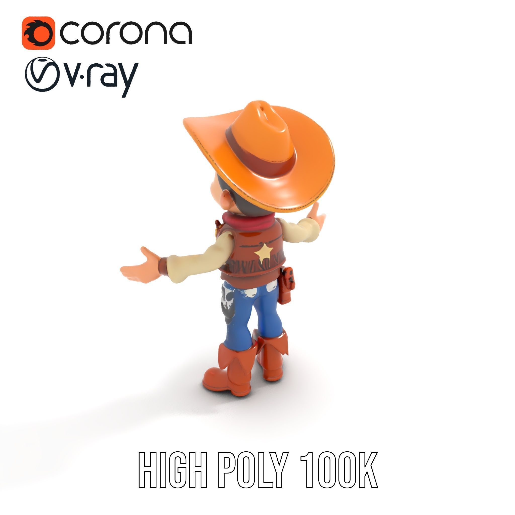Young Cowboy Character Model  Rigged and Animated for Games Low-poly 3D model_12