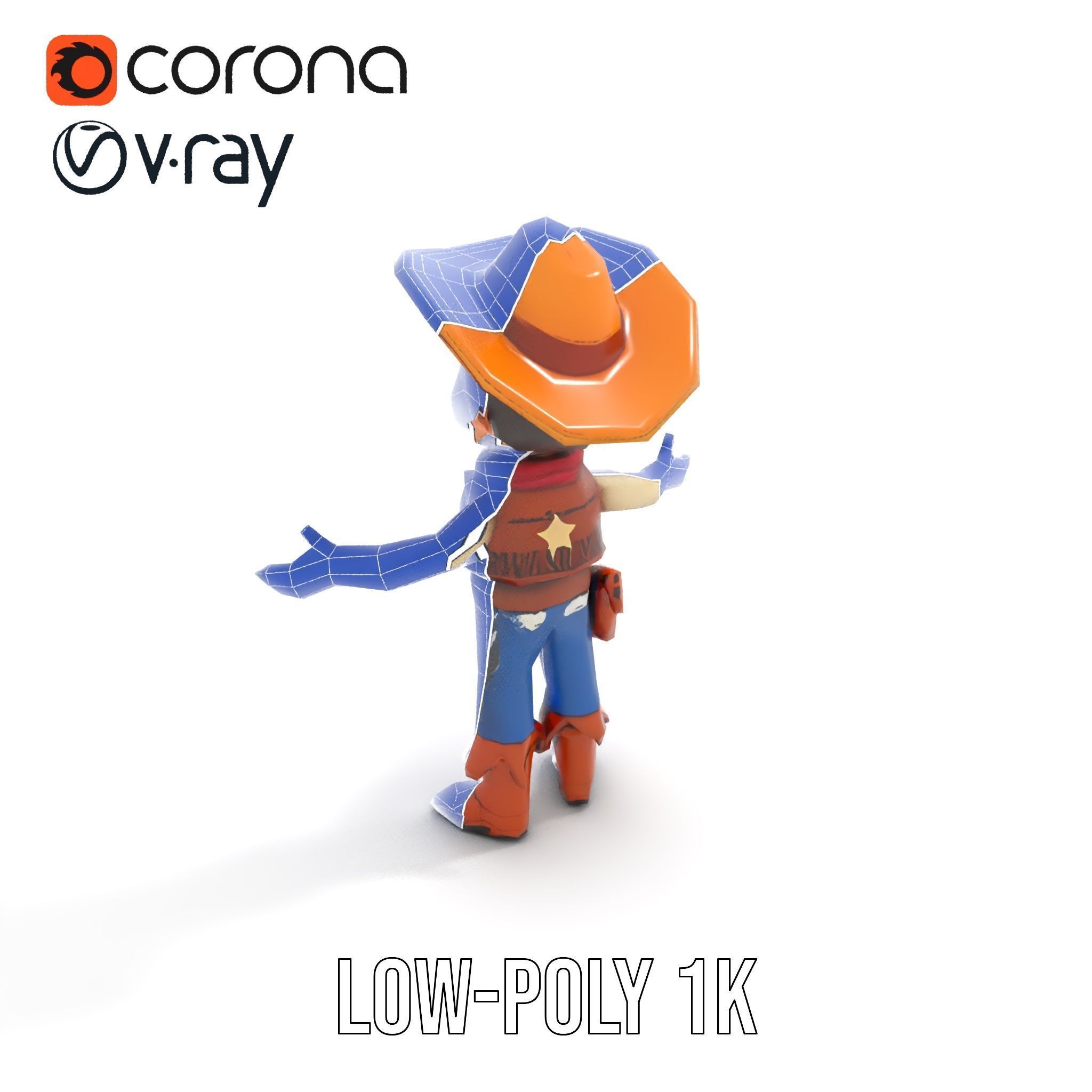 Young Cowboy Character Model  Rigged and Animated for Games Low-poly 3D model_20