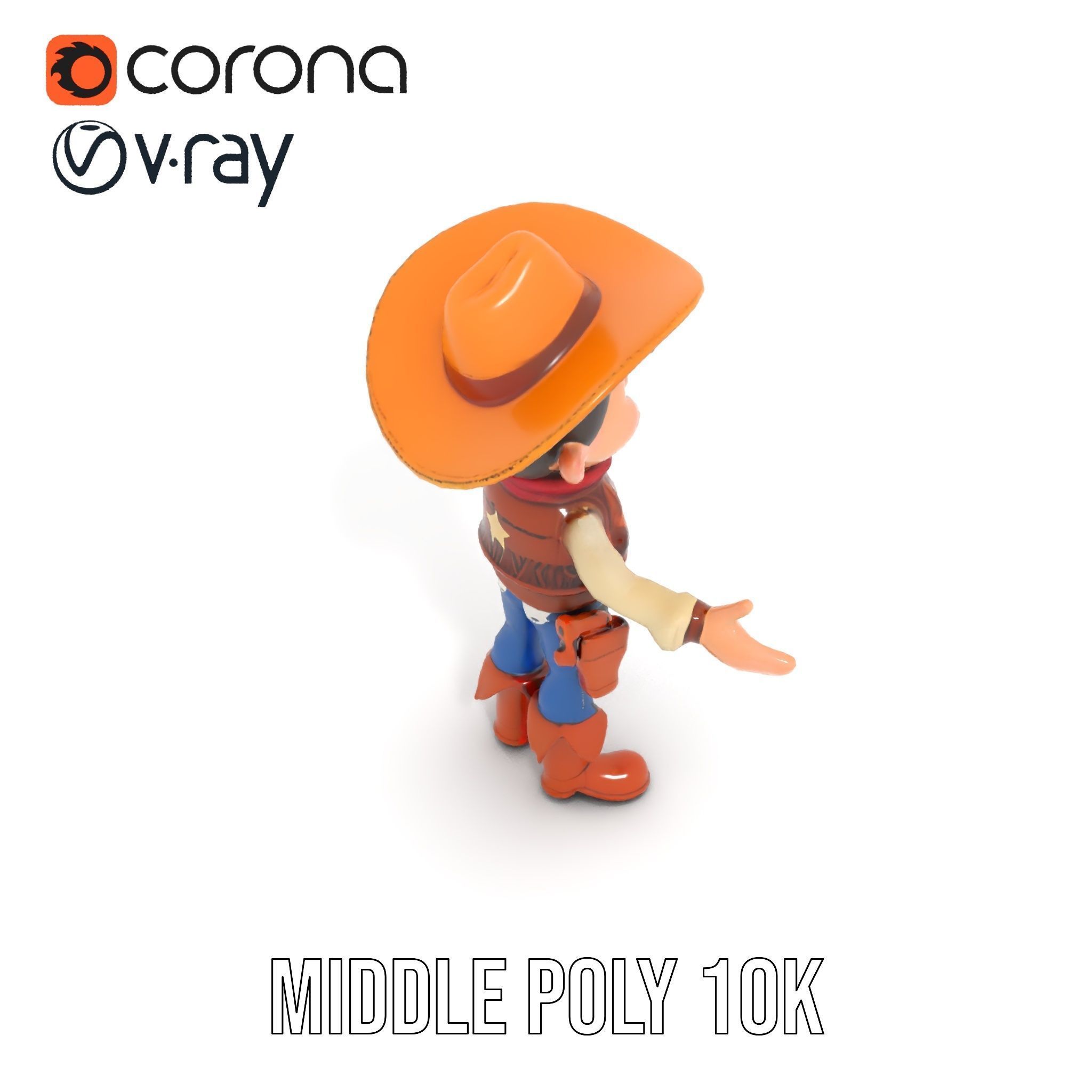 Young Cowboy Character Model  Rigged and Animated for Games Low-poly 3D model_13