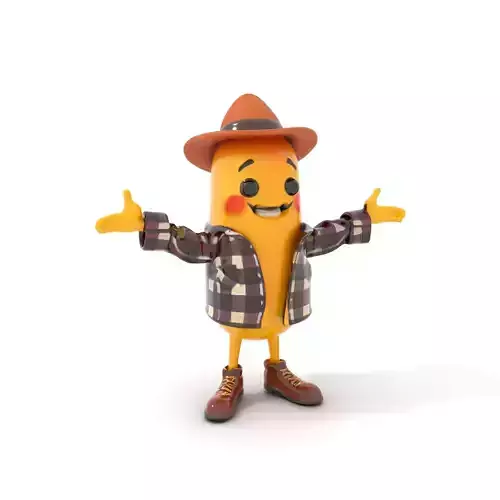 Cheerful Banana Character Model Rigged and Animated Low-poly 3D model