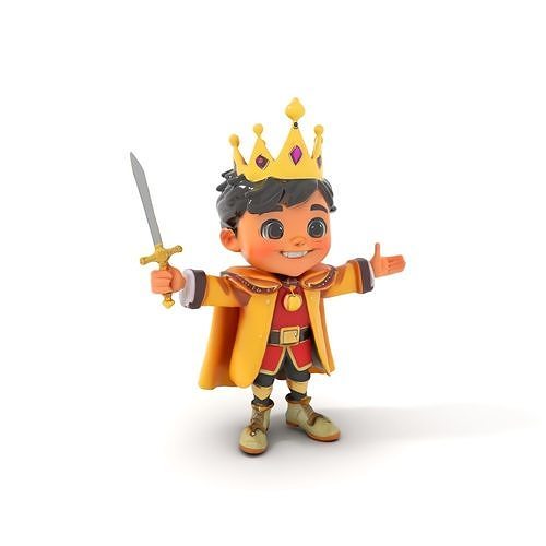 Young King Character Model  Rigged and Animated Low-poly 3D model