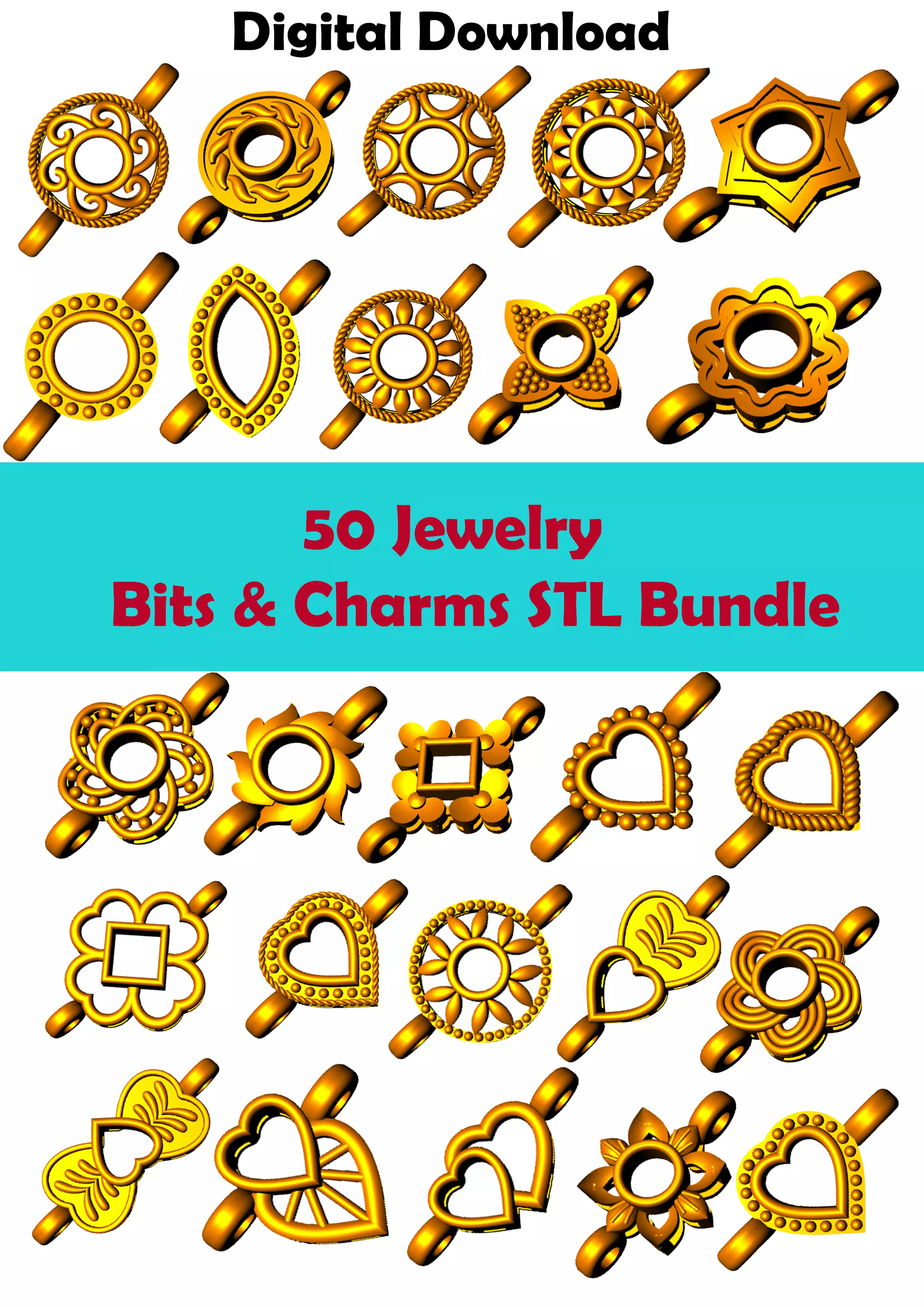 50 Bits and Charms STL Bundle - Jewelry Making STL 3D model