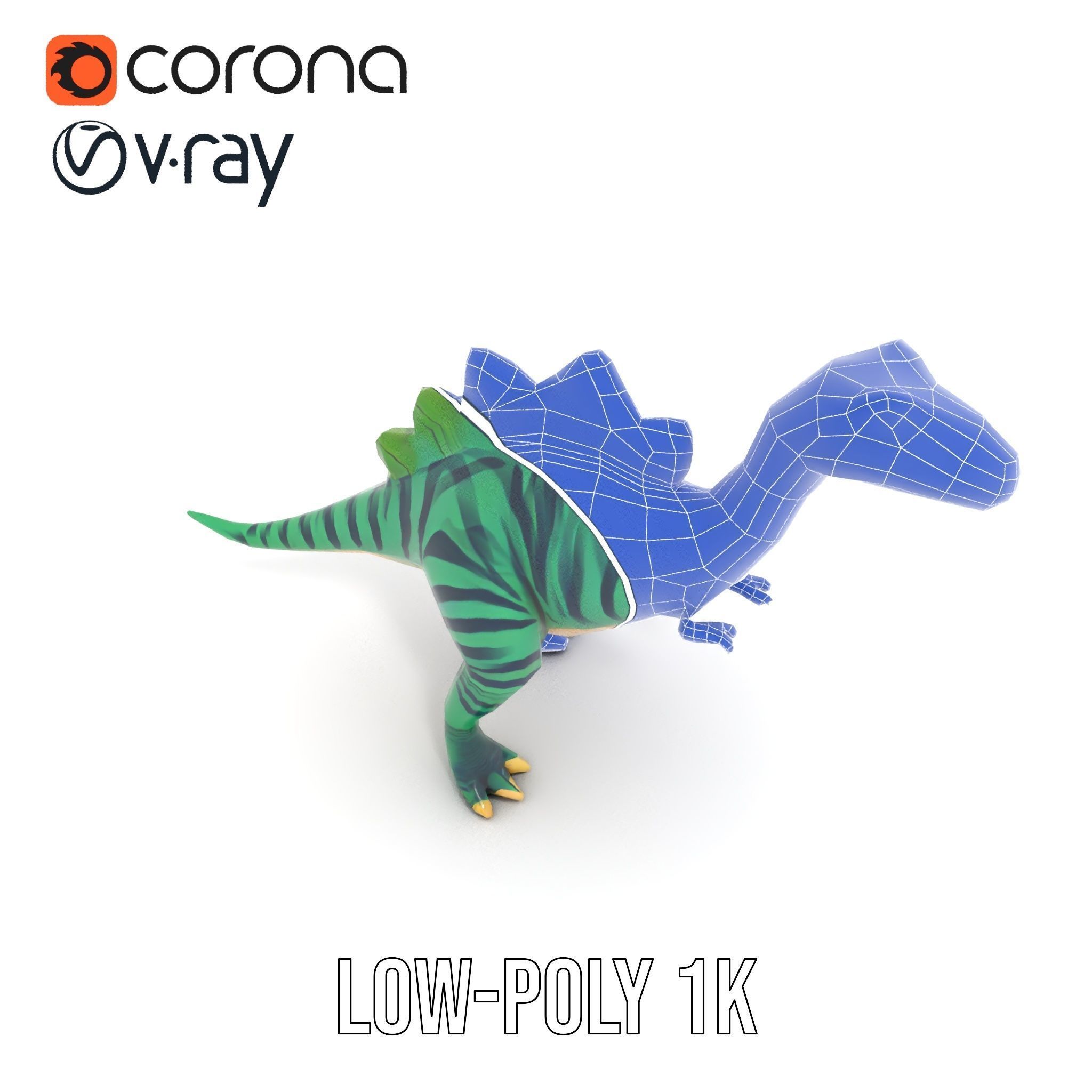 Cartoon Dinosaur Model Pack with Vibrant Textures Low-poly 3D model_22