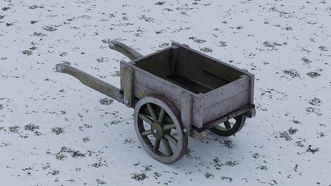 Rustic Wooden Handcart Low-poly 3D model