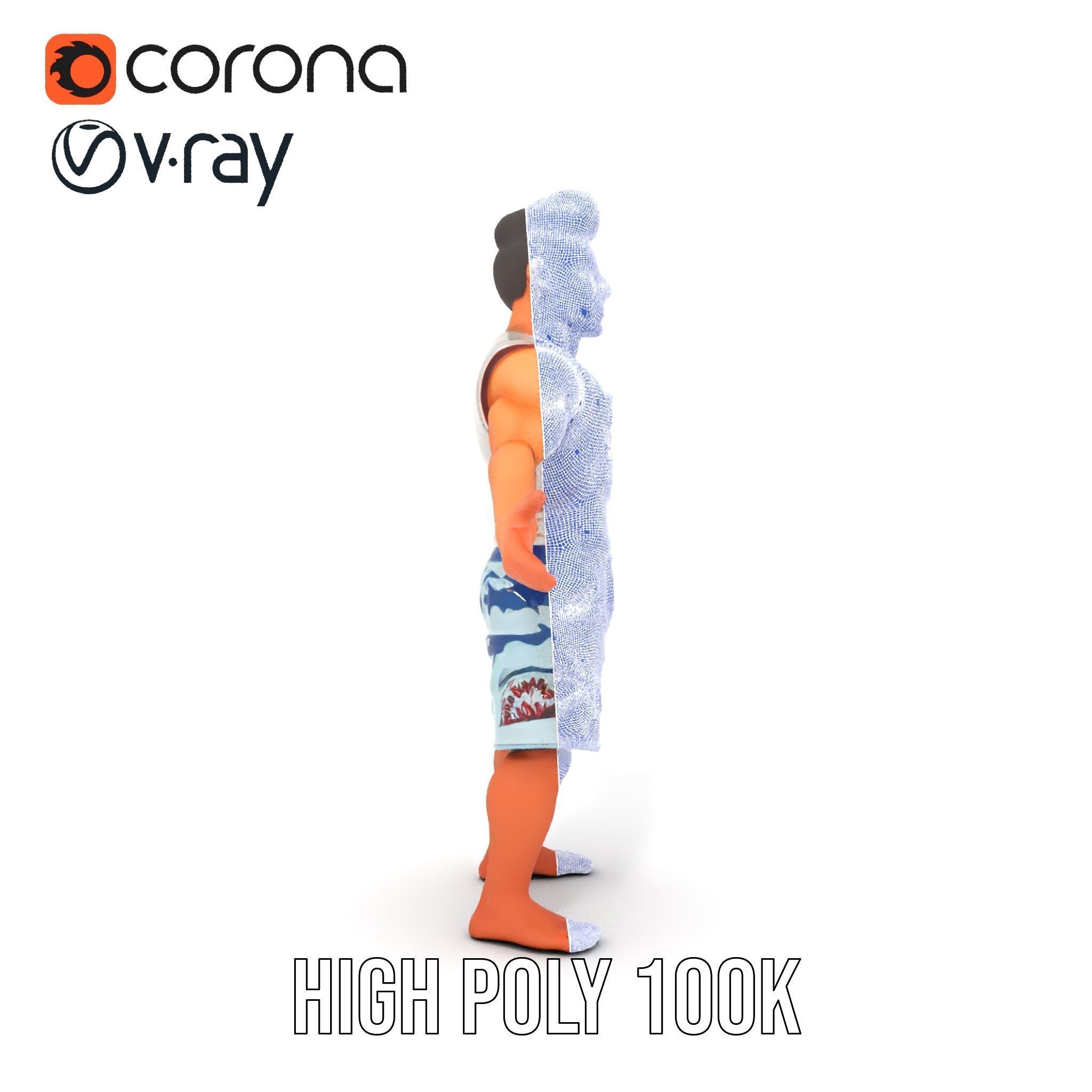 Surf Dude in Shark Shorts Rigged and Animated Character Model Low-poly 3D model_33