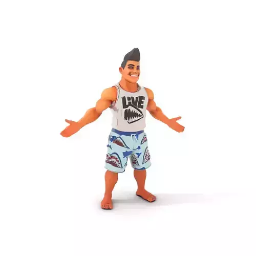 Surf Dude in Shark Shorts Rigged and Animated Character Model Low-poly 3D model