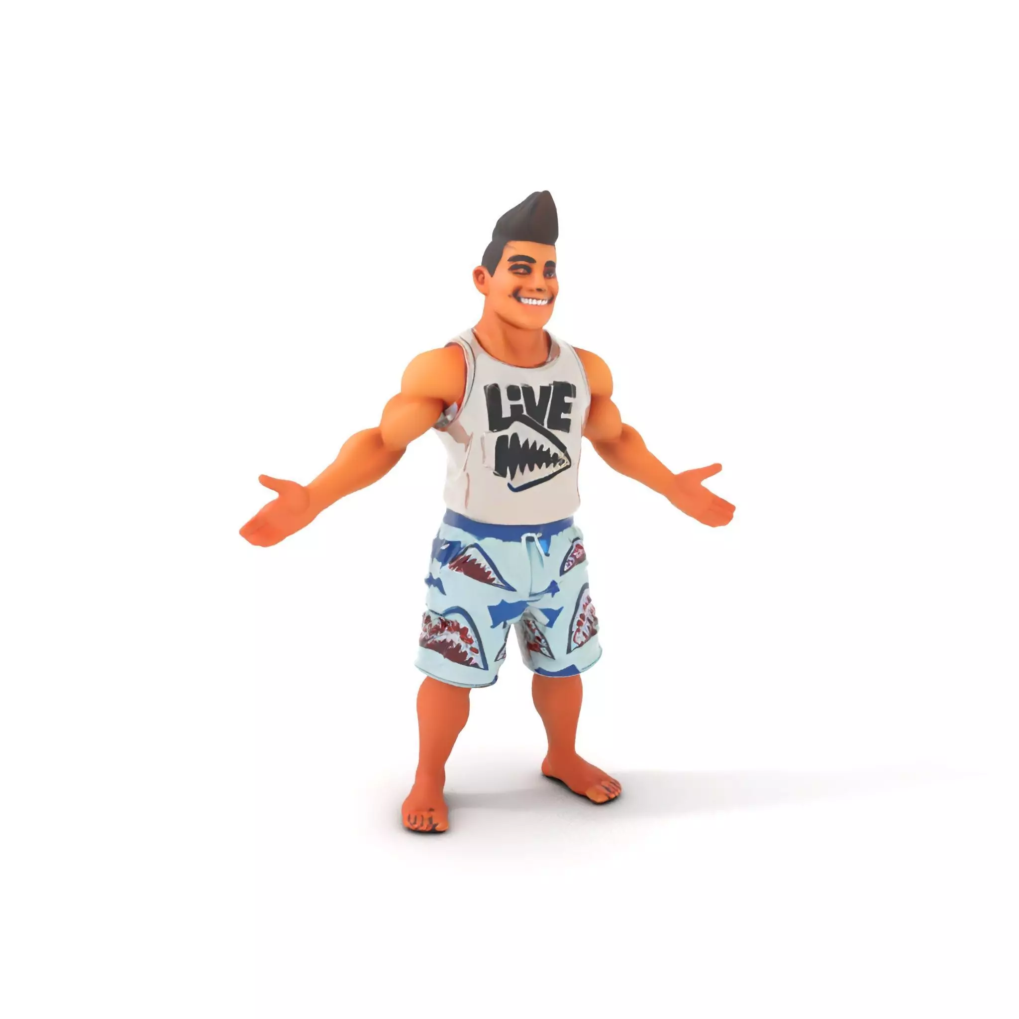 Surf Dude in Shark Shorts Rigged and Animated Character Model Low-poly 3D model_0