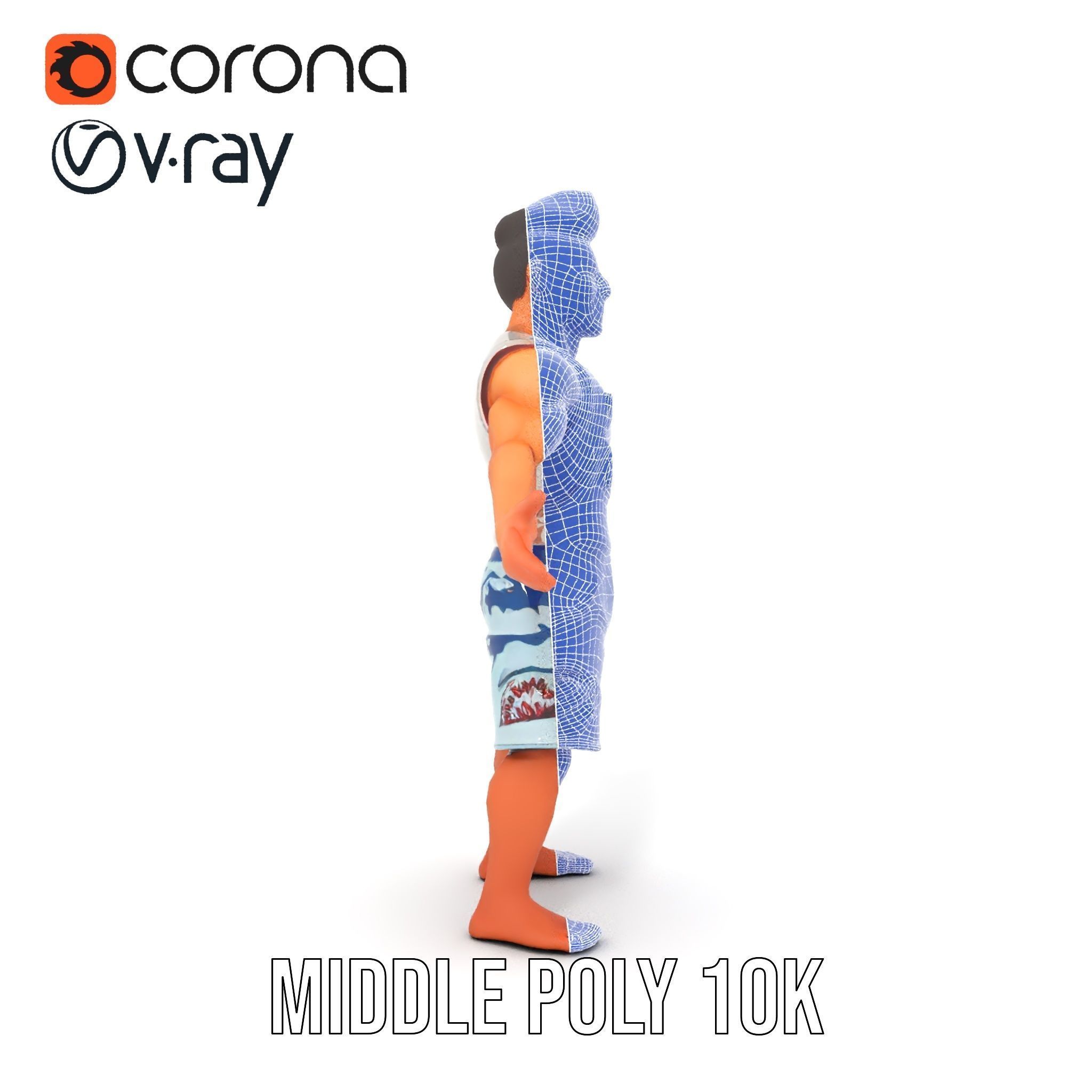 Surf Dude in Shark Shorts Rigged and Animated Character Model Low-poly 3D model_32