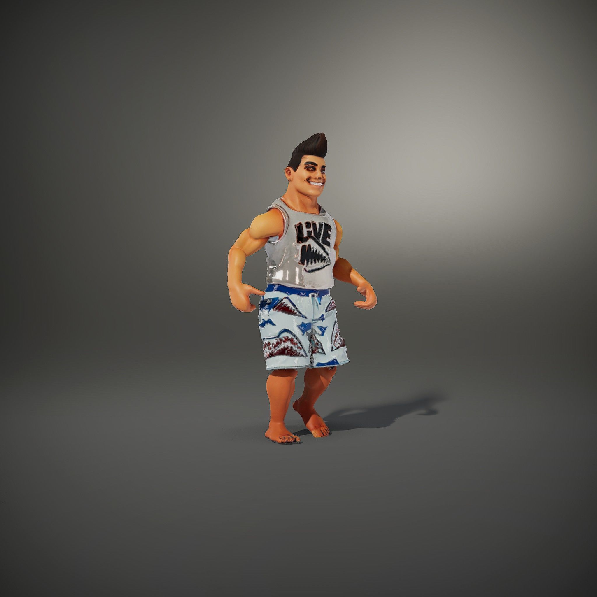 Surf Dude in Shark Shorts Rigged and Animated Character Model Low-poly 3D model_36