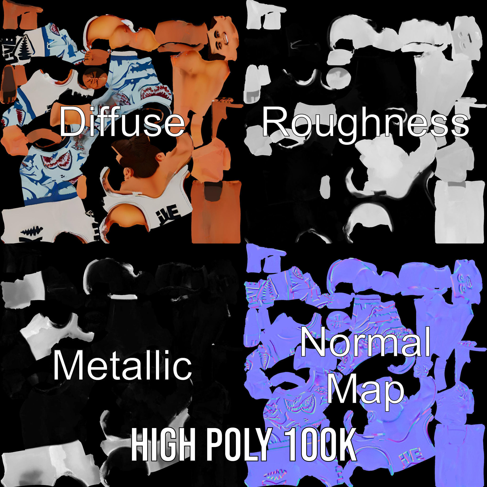 Surf Dude in Shark Shorts Rigged and Animated Character Model Low-poly 3D model_3