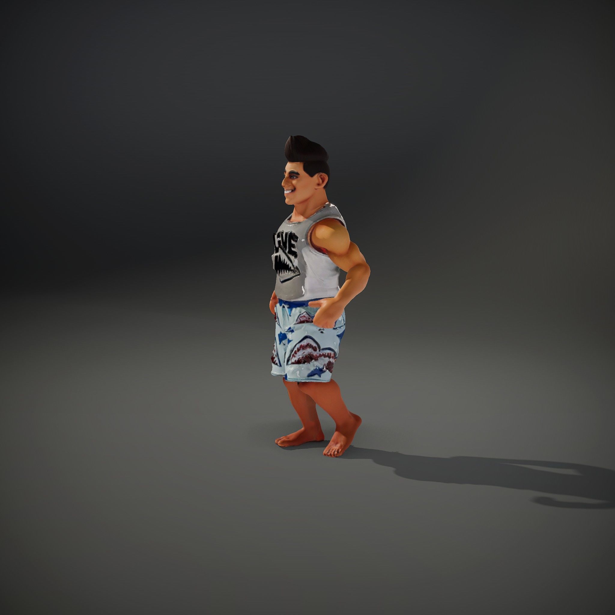 Surf Dude in Shark Shorts Rigged and Animated Character Model Low-poly 3D model_35