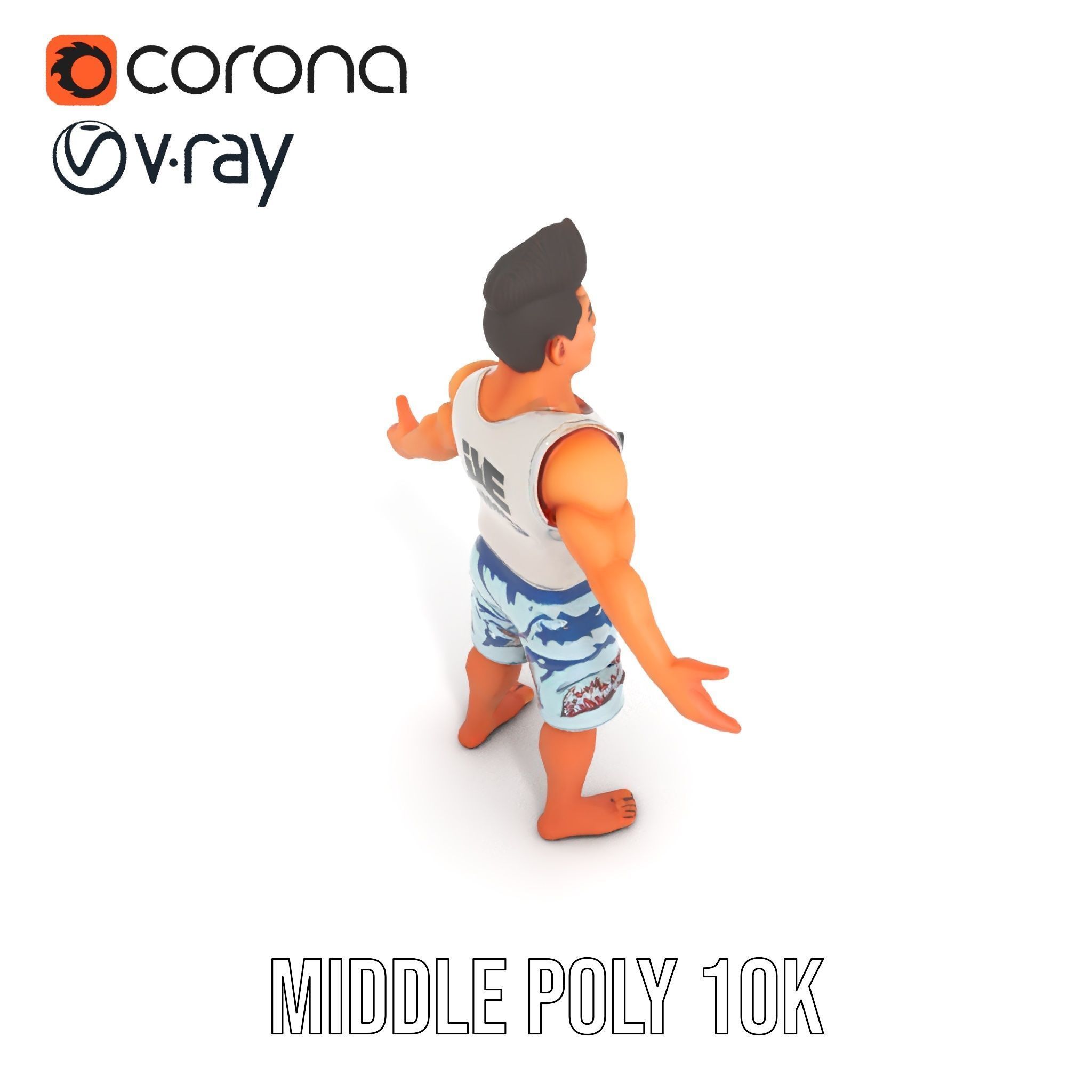 Surf Dude in Shark Shorts Rigged and Animated Character Model Low-poly 3D model_26