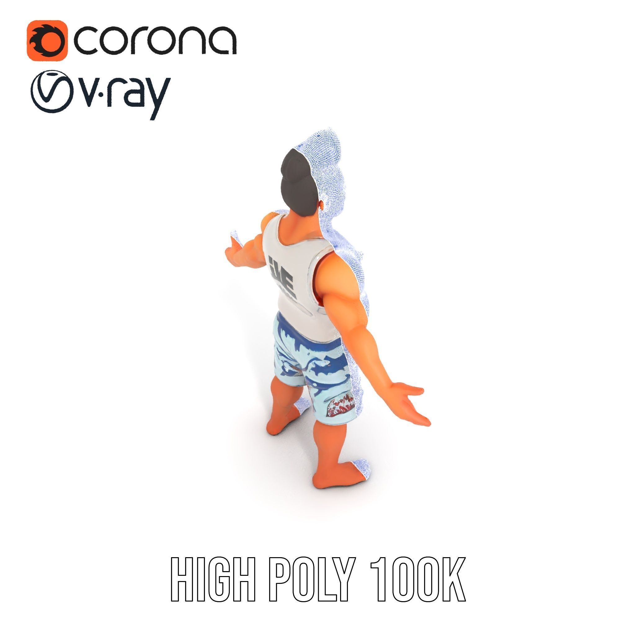 Surf Dude in Shark Shorts Rigged and Animated Character Model Low-poly 3D model_31