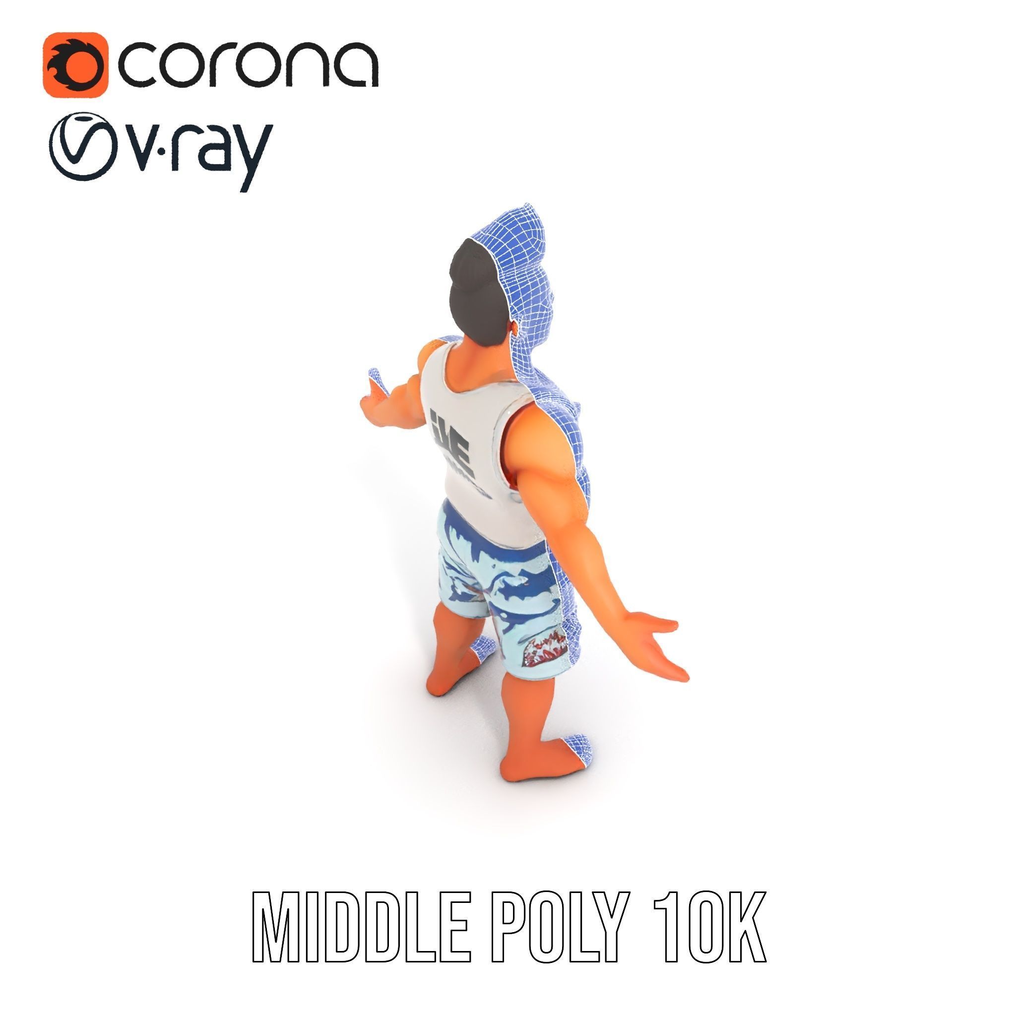 Surf Dude in Shark Shorts Rigged and Animated Character Model Low-poly 3D model_24