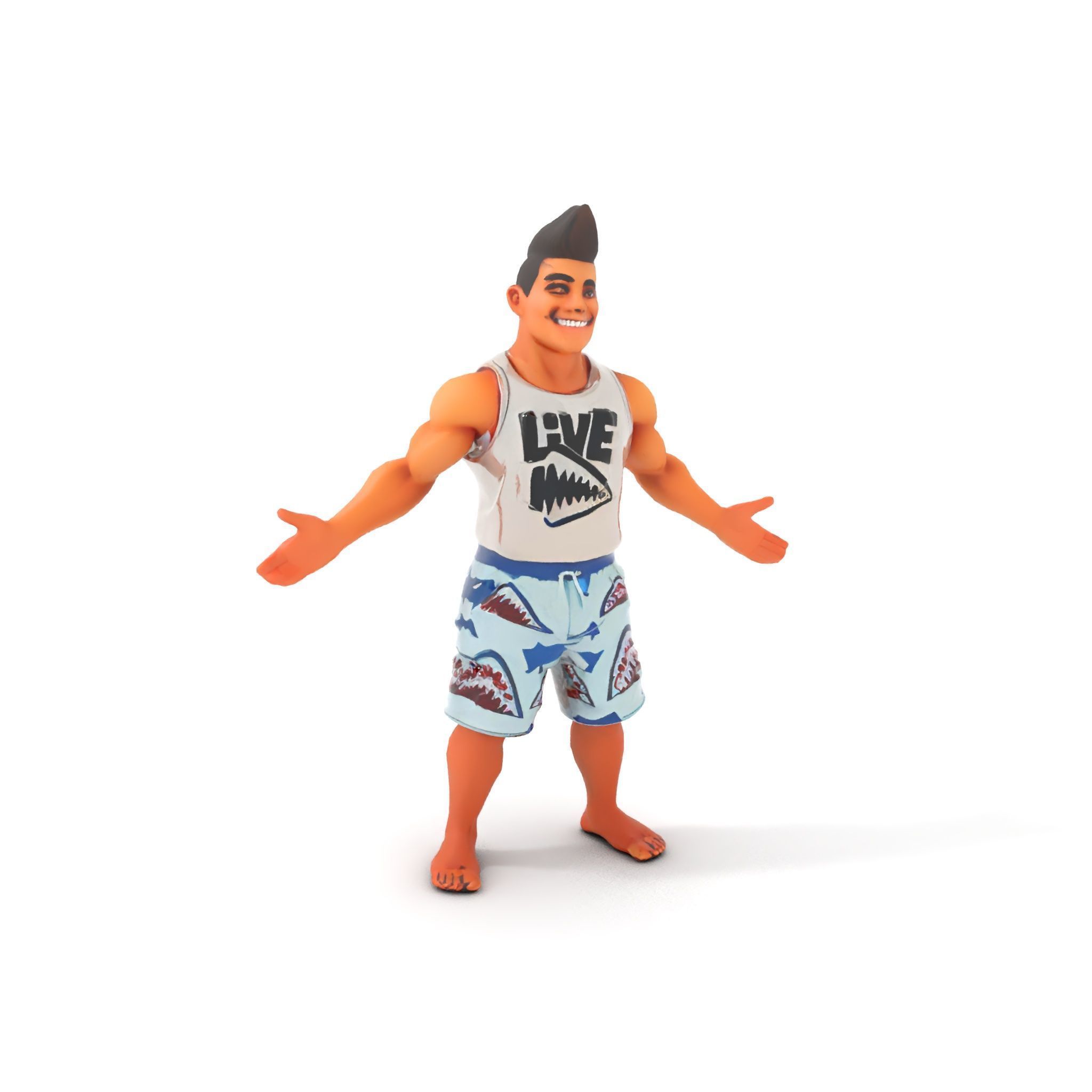 Surf Dude in Shark Shorts Rigged and Animated Character Model Low-poly 3D model_15