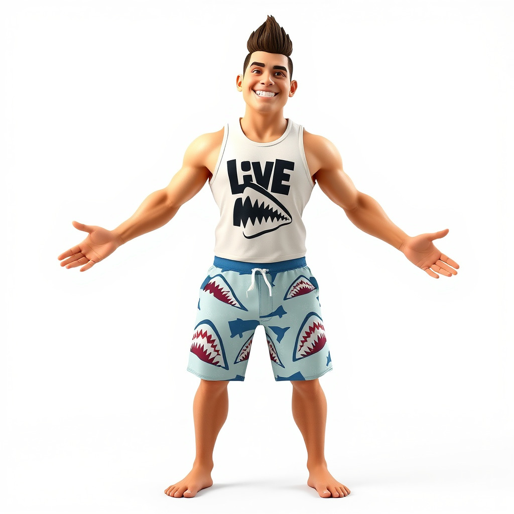 Surf Dude in Shark Shorts Rigged and Animated Character Model Low-poly 3D model_2