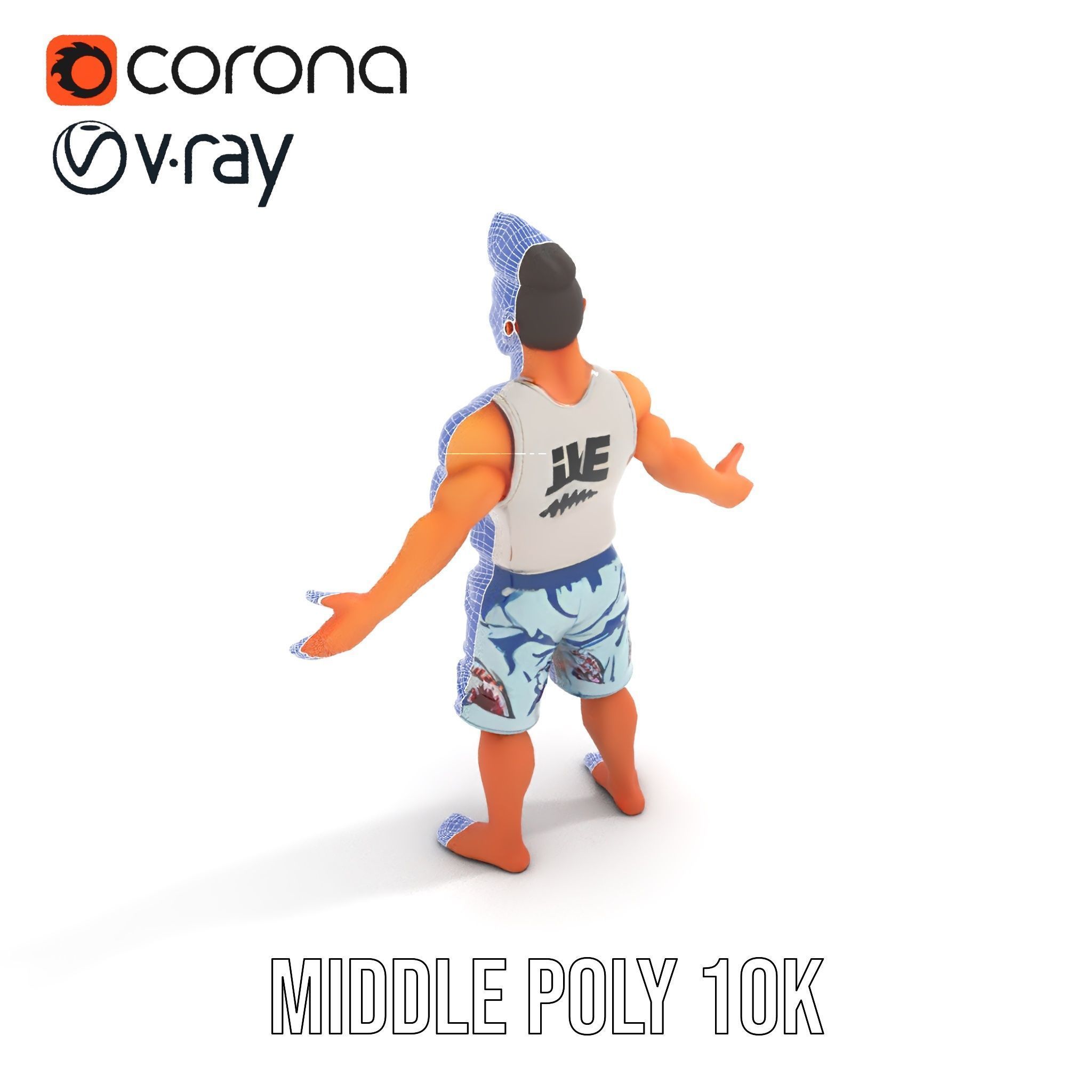 Surf Dude in Shark Shorts Rigged and Animated Character Model Low-poly 3D model_21