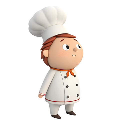 Cute 3D Chef Character with Big Hat and White Uniform Low-poly 3D model