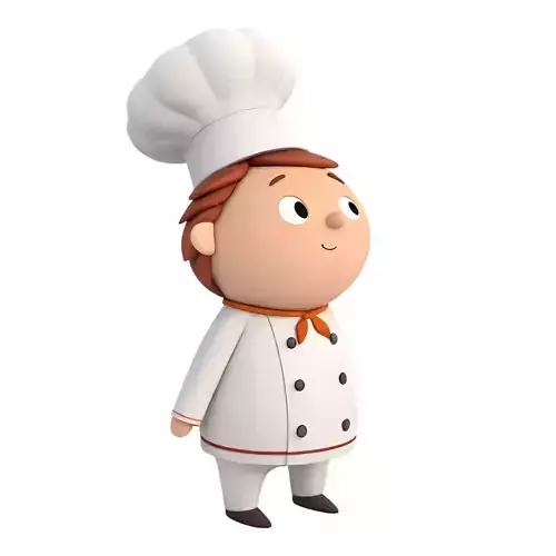 Cute 3D Chef Character with Big Hat and White Uniform Low-poly 3D model
