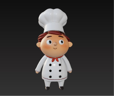 Cute 3D Chef Character with Big Hat and White Uniform Low-poly 3D model_1