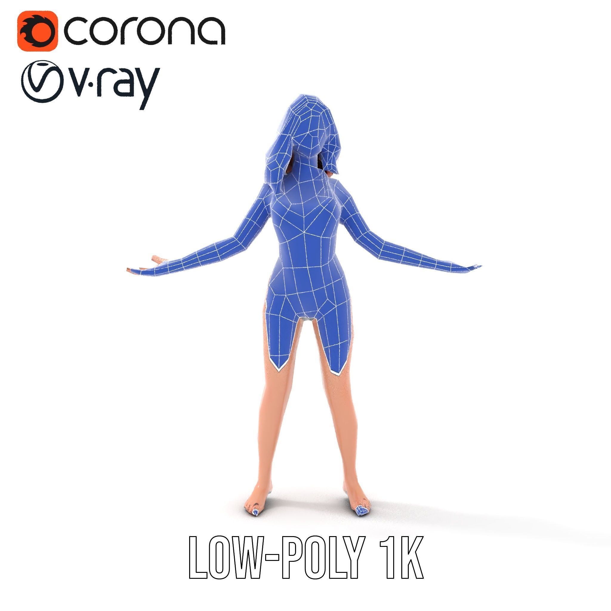 Redhead Female Swimsuit Model  Rigged and Animated Low-poly 3D model_22