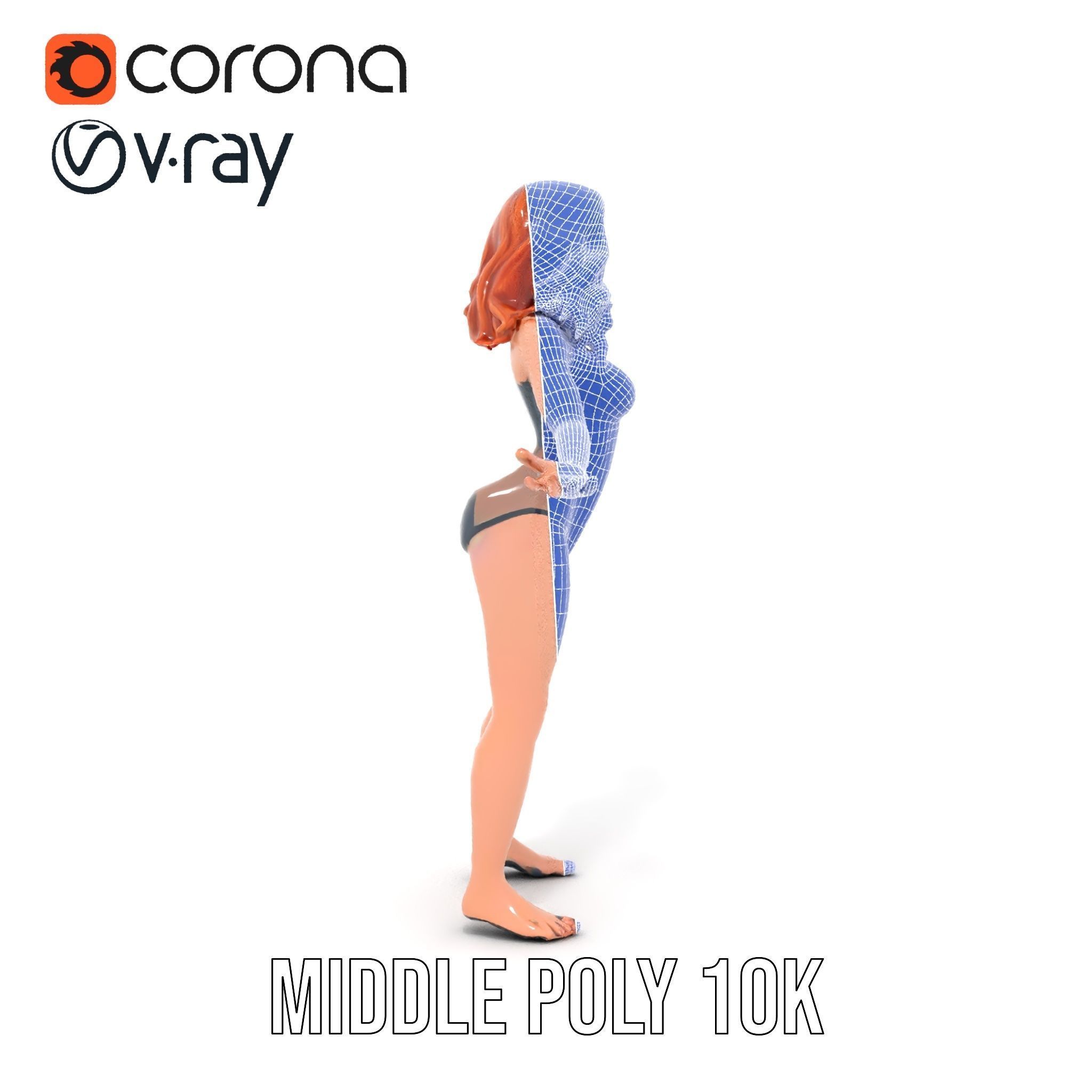 Redhead Female Swimsuit Model  Rigged and Animated Low-poly 3D model_34