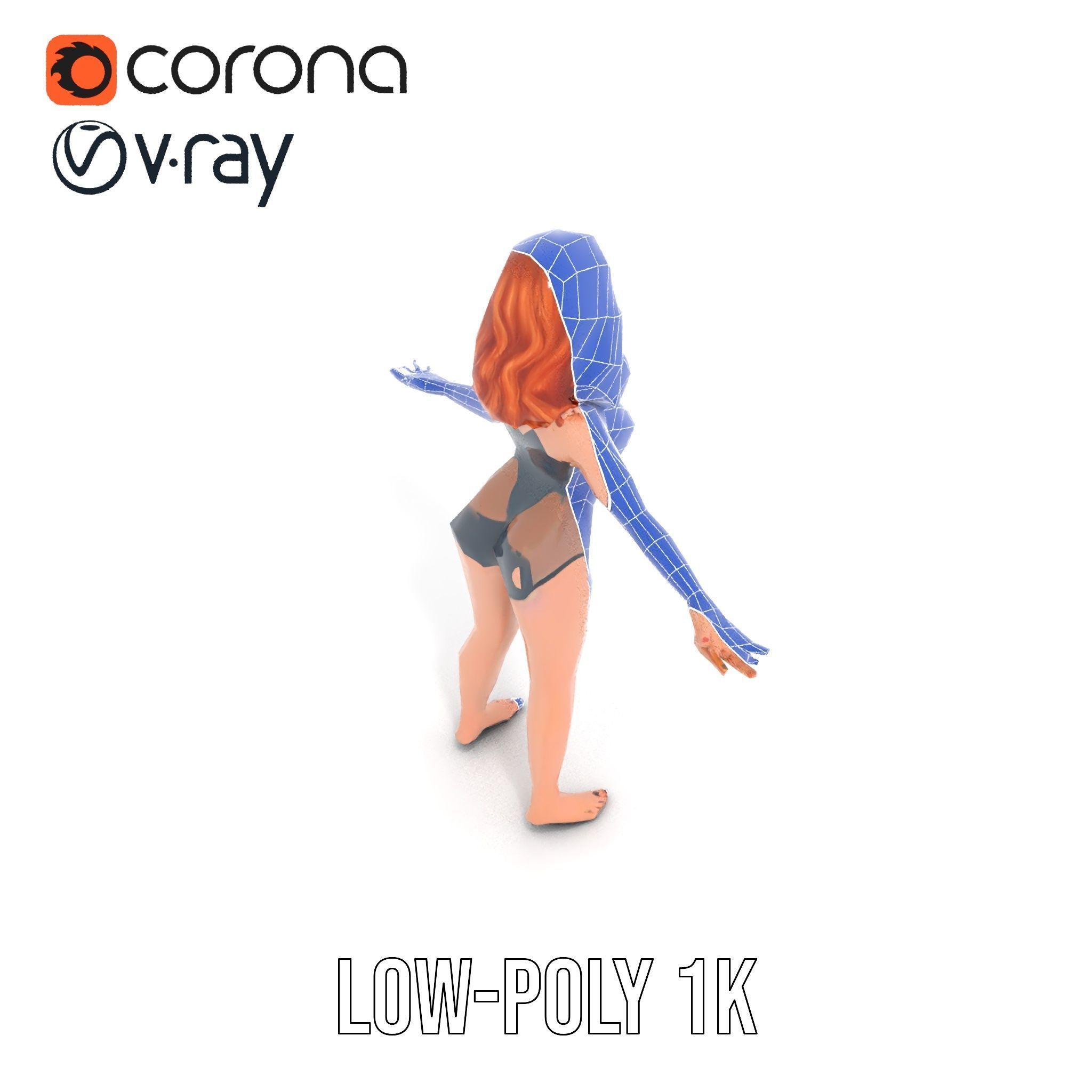 Redhead Female Swimsuit Model  Rigged and Animated Low-poly 3D model_19