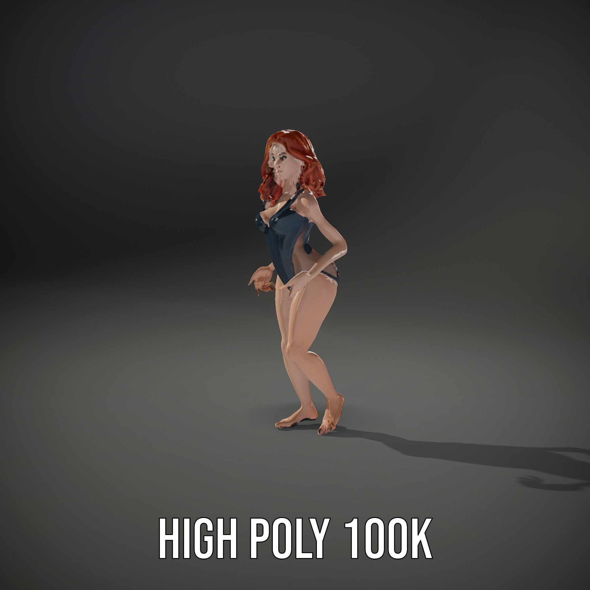 Redhead Female Swimsuit Model  Rigged and Animated Low-poly 3D model_17