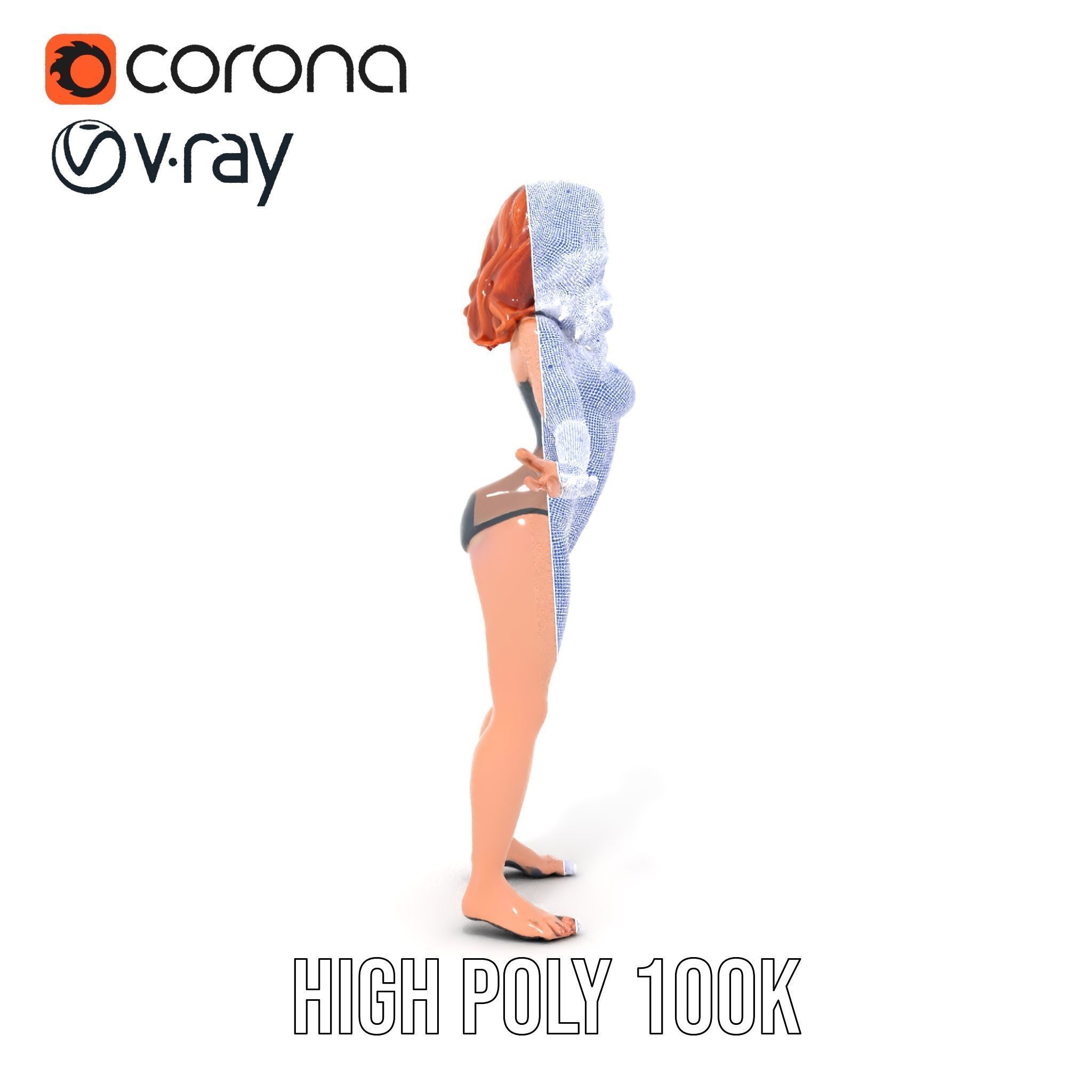Redhead Female Swimsuit Model  Rigged and Animated Low-poly 3D model_35